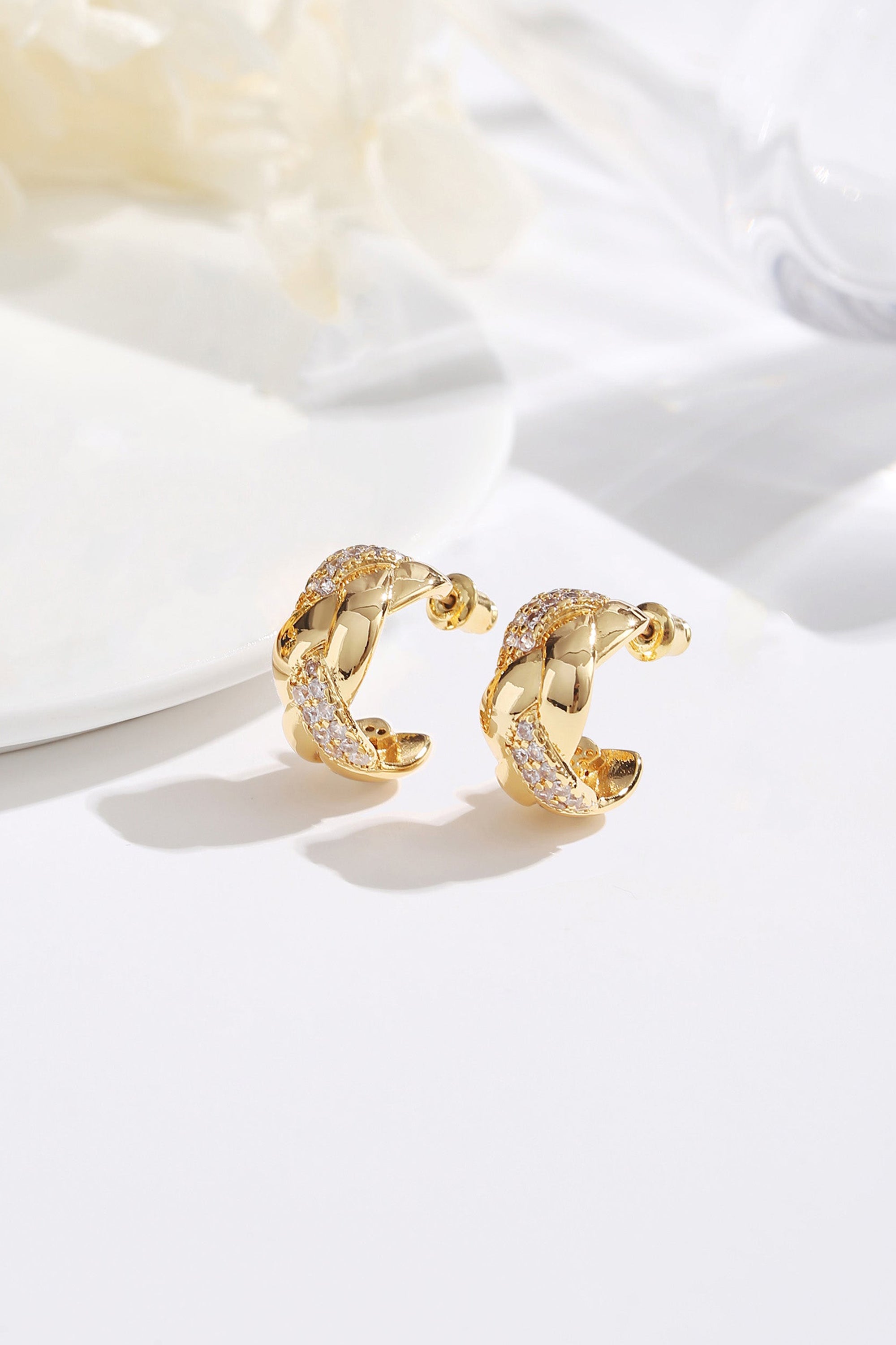 Classicharms Gold Cubic Zirconia Braided Cuff Hoop Earrings