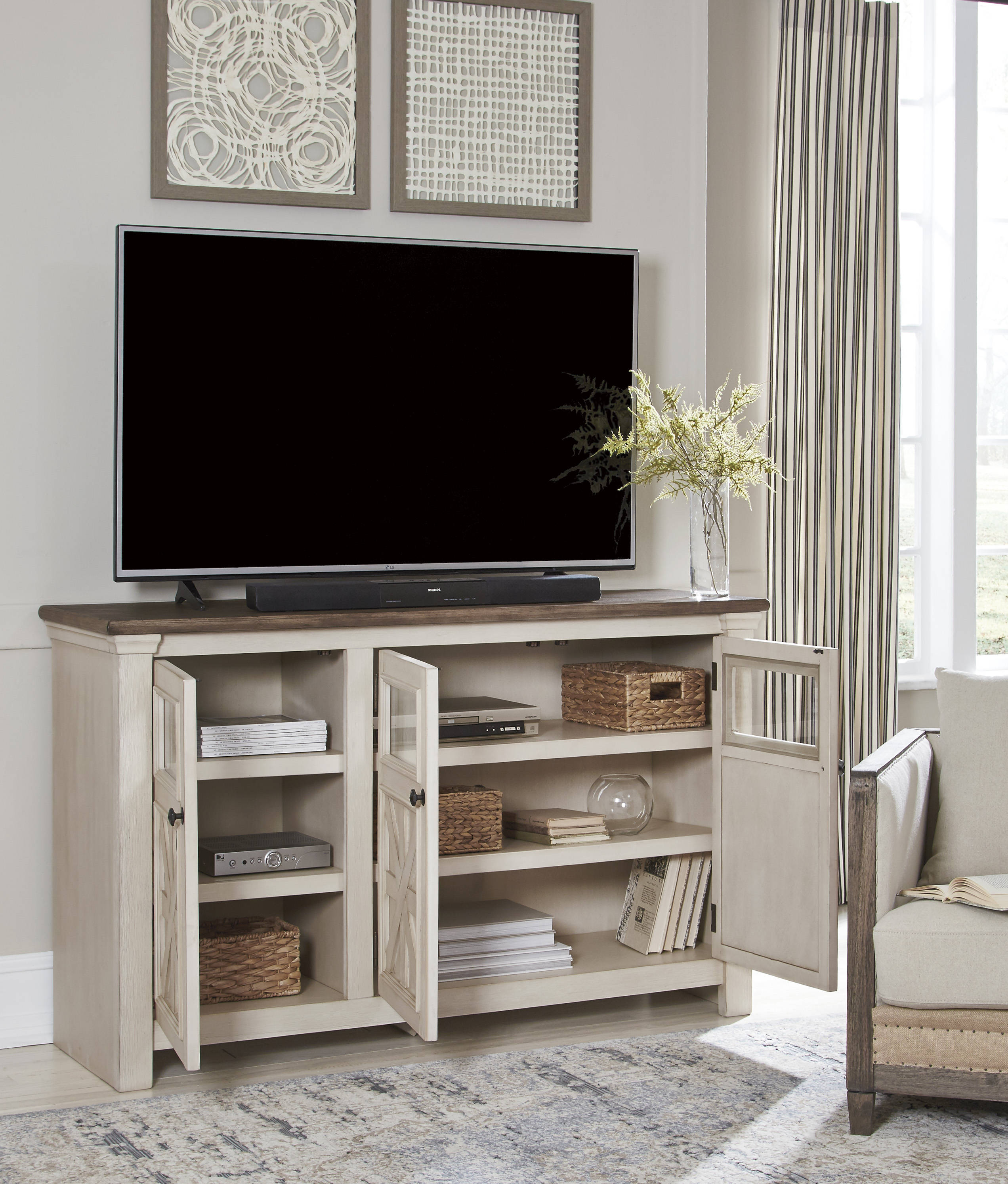 Lorraine Antiqued White Large TV Stand