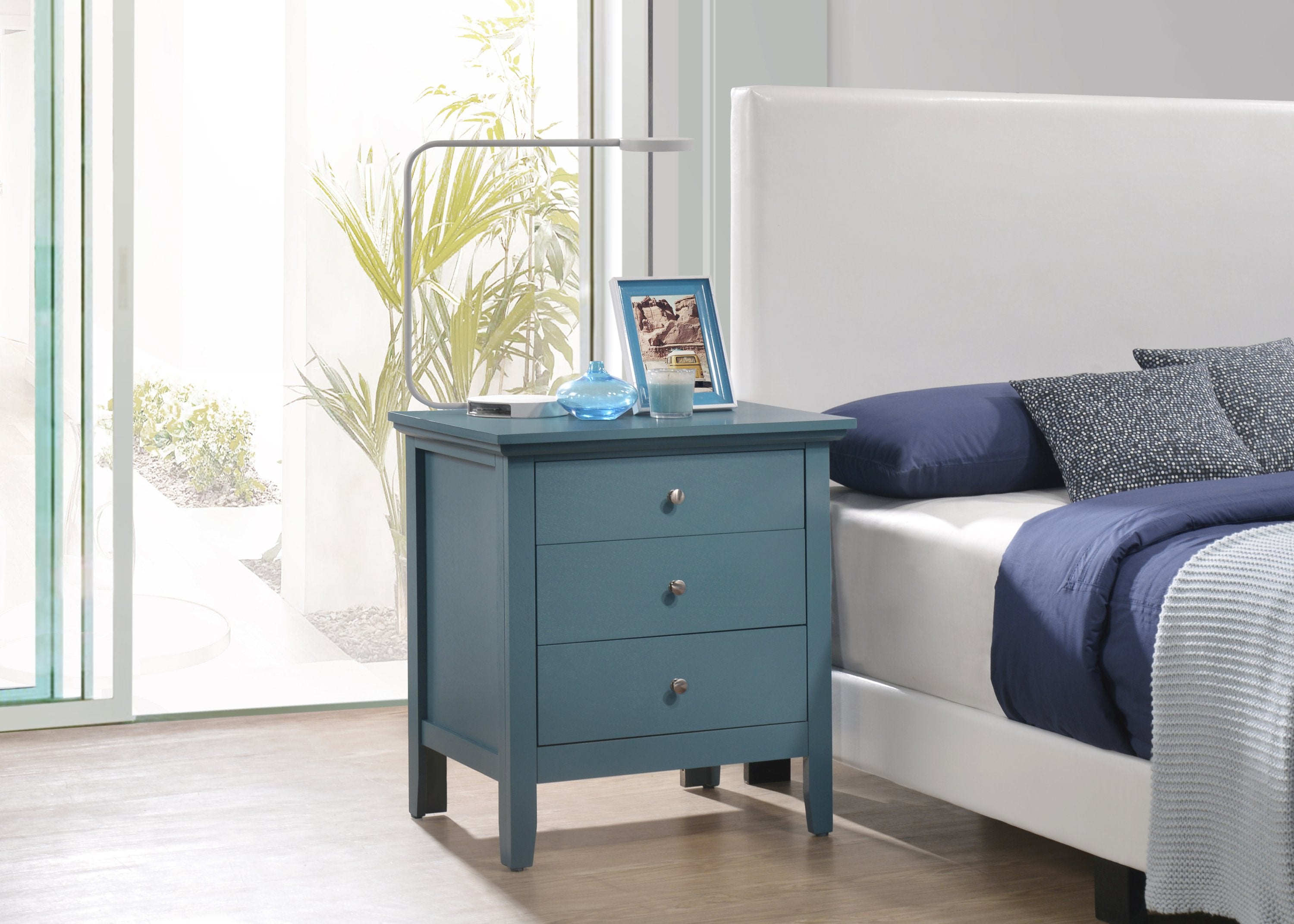 Zephyr Teal 3 Drawers Nightstand