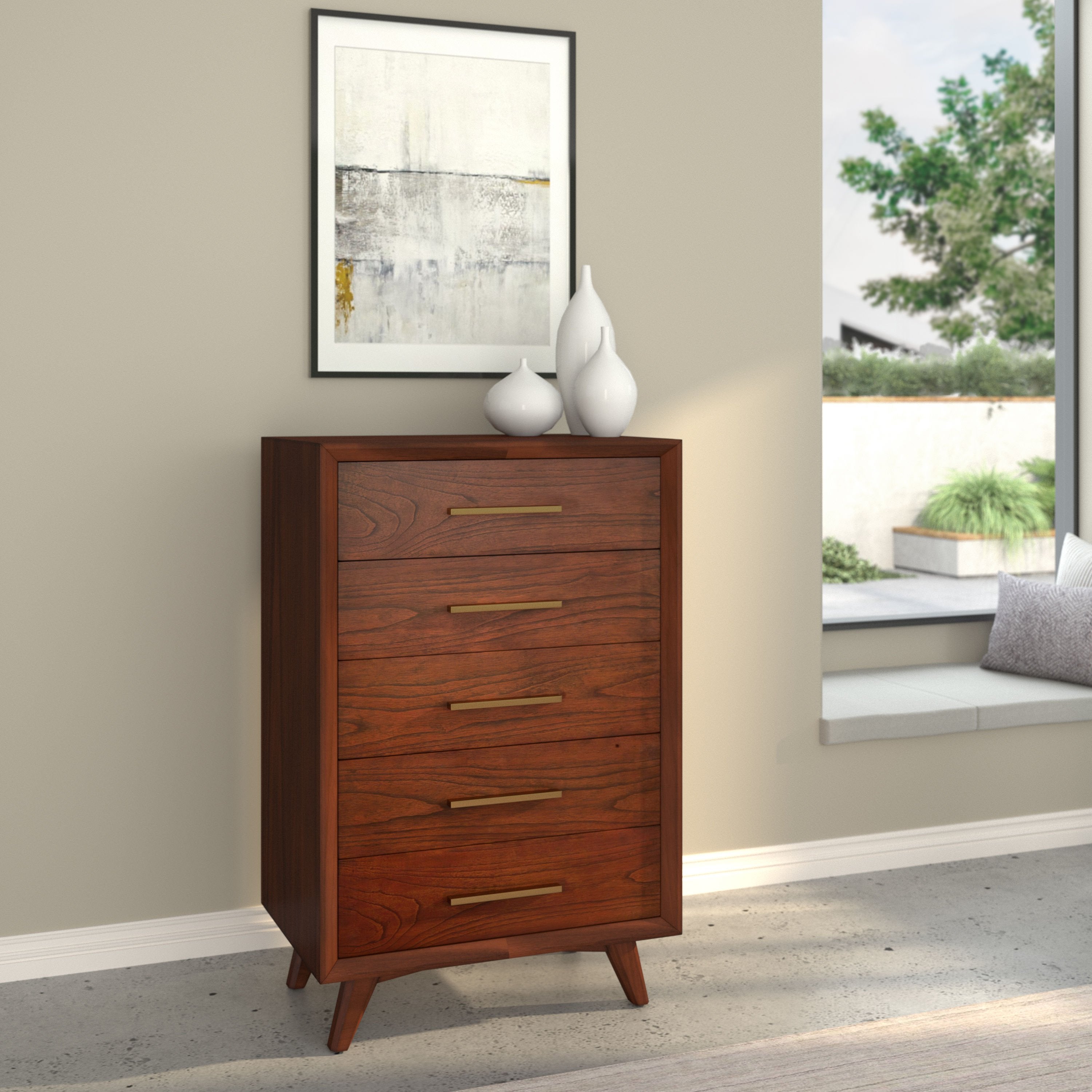 Moonlightgarden Walnut 5 Drawer Chest