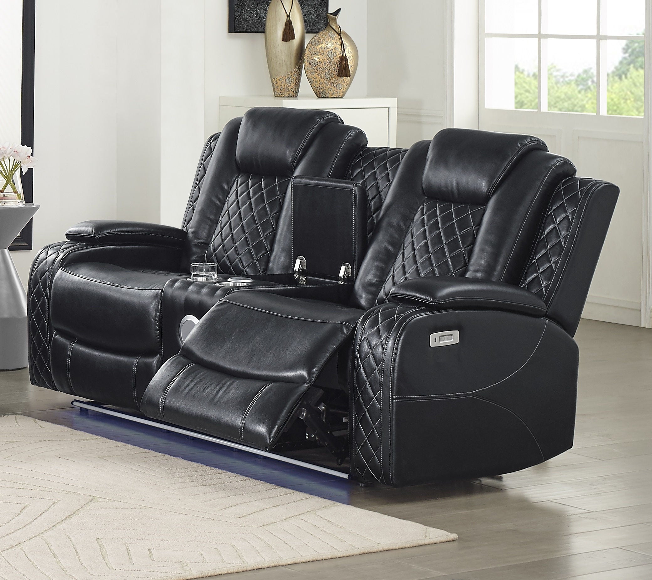 Centaurus Black Power Headrest Footrest 2pc Living Room Set