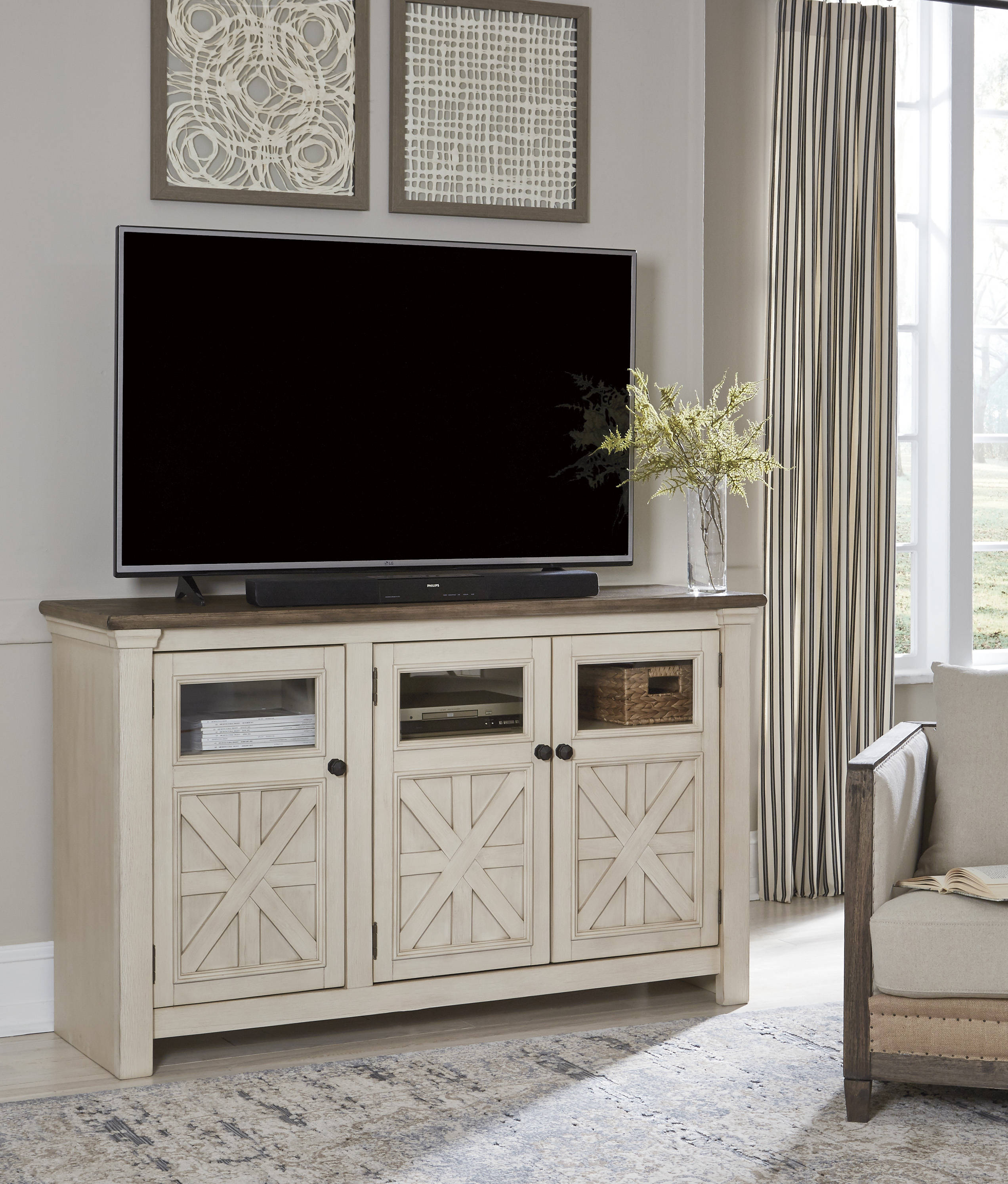 Lorraine Antiqued White Large TV Stand