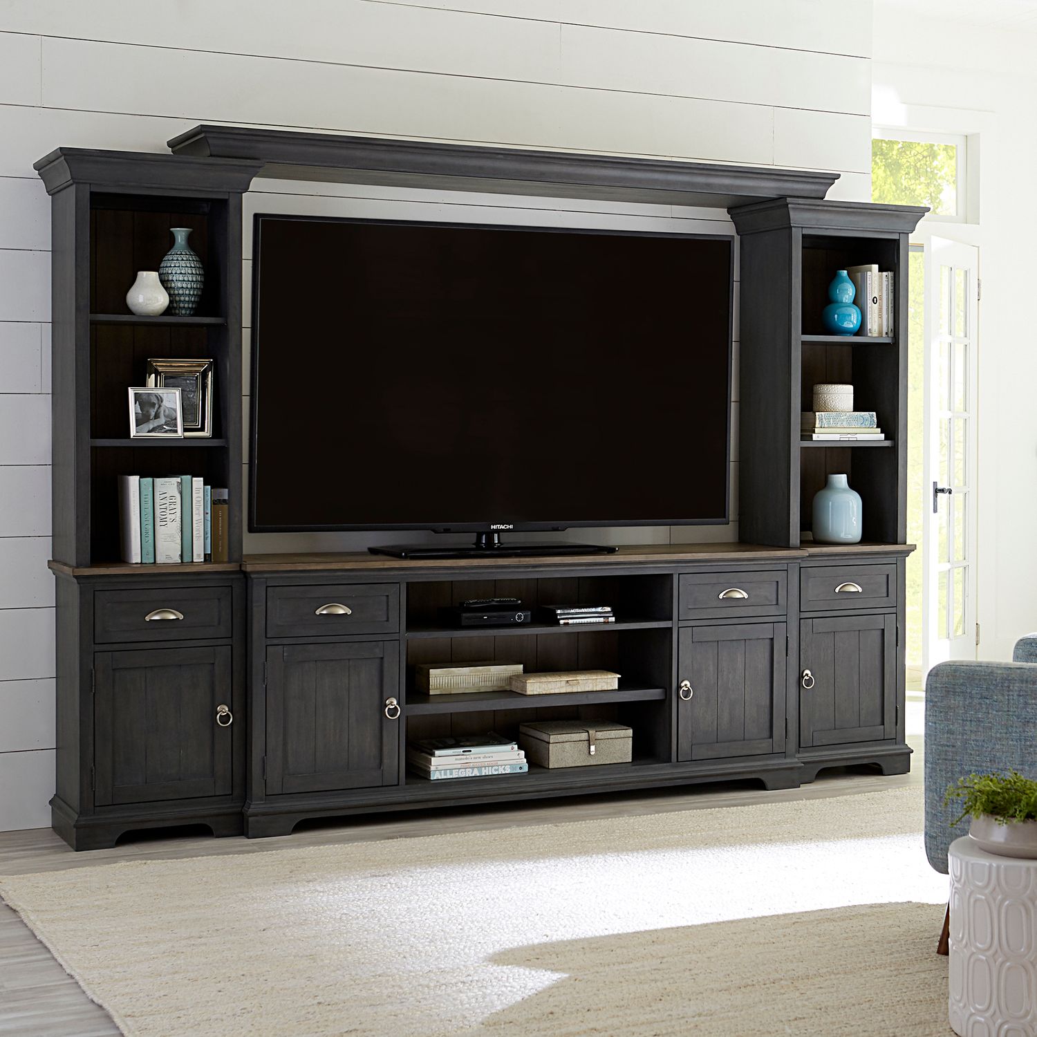 Infiniti Slate Weathered Pine Entertainment Center with Piers