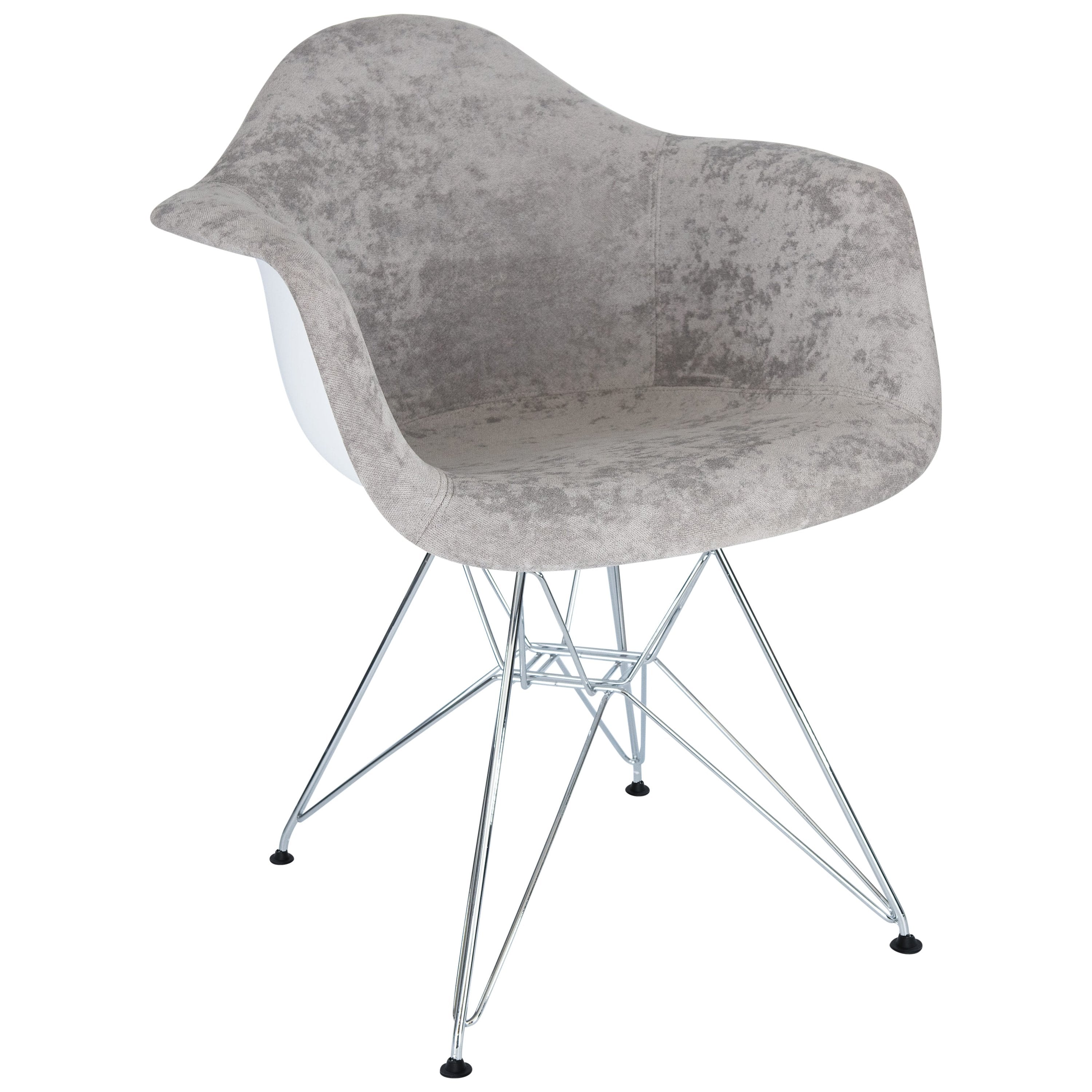 Horologium Cloudy Gray Velvet Eiffel Metal Base Accent Chair