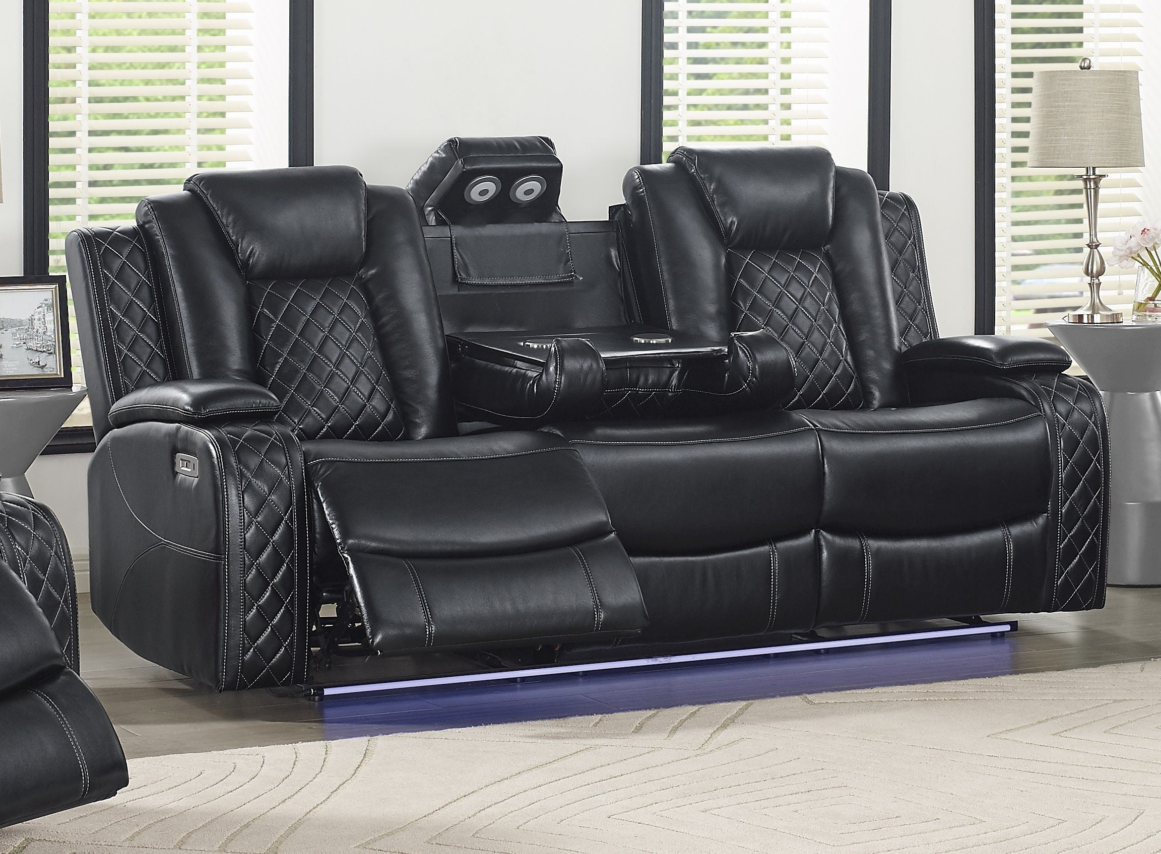 Centaurus Black Power Headrest Footrest 2pc Living Room Set