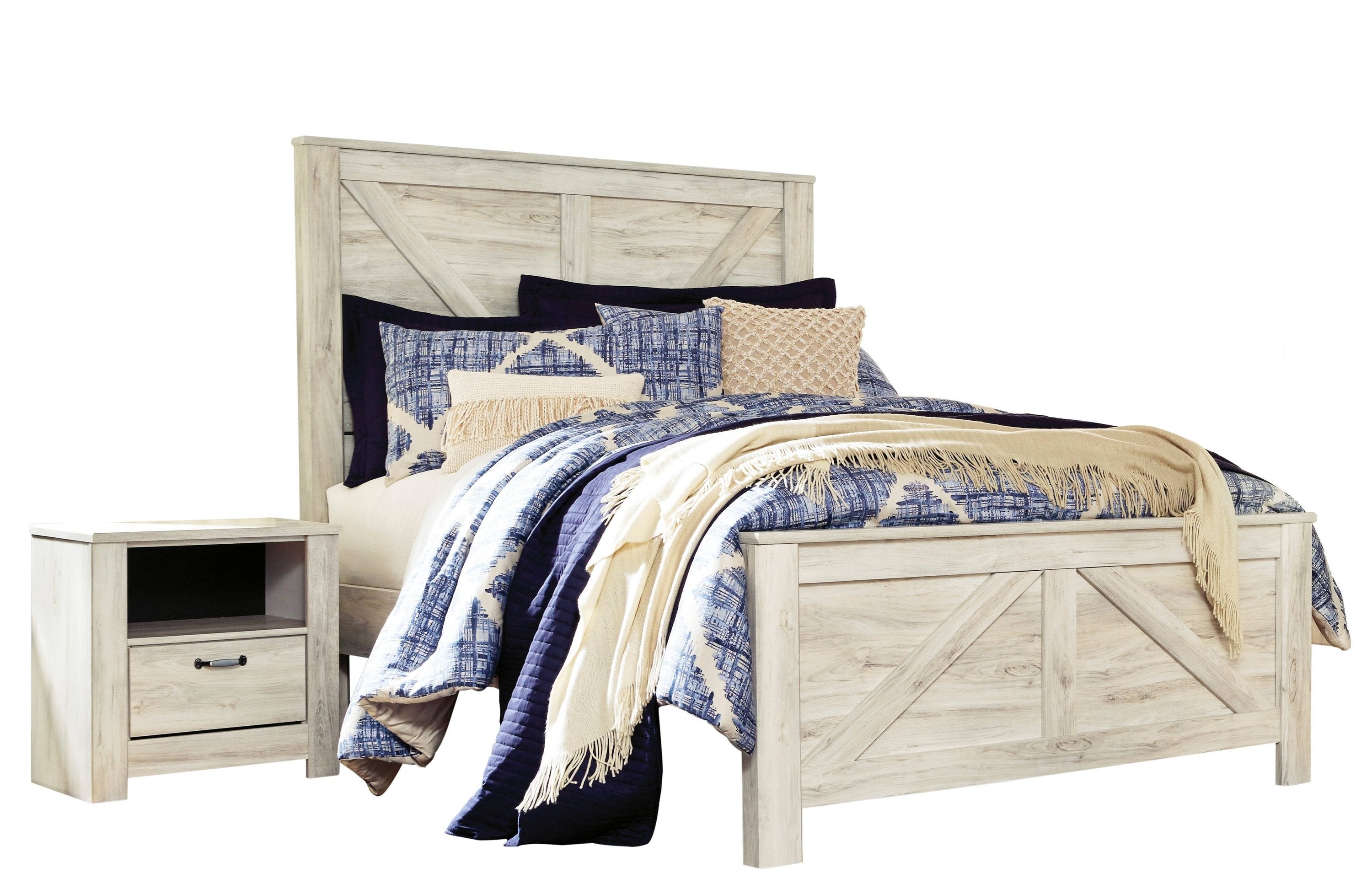 Tranquil Whitewash Wood 2pc Bedroom Set With Queen Bed