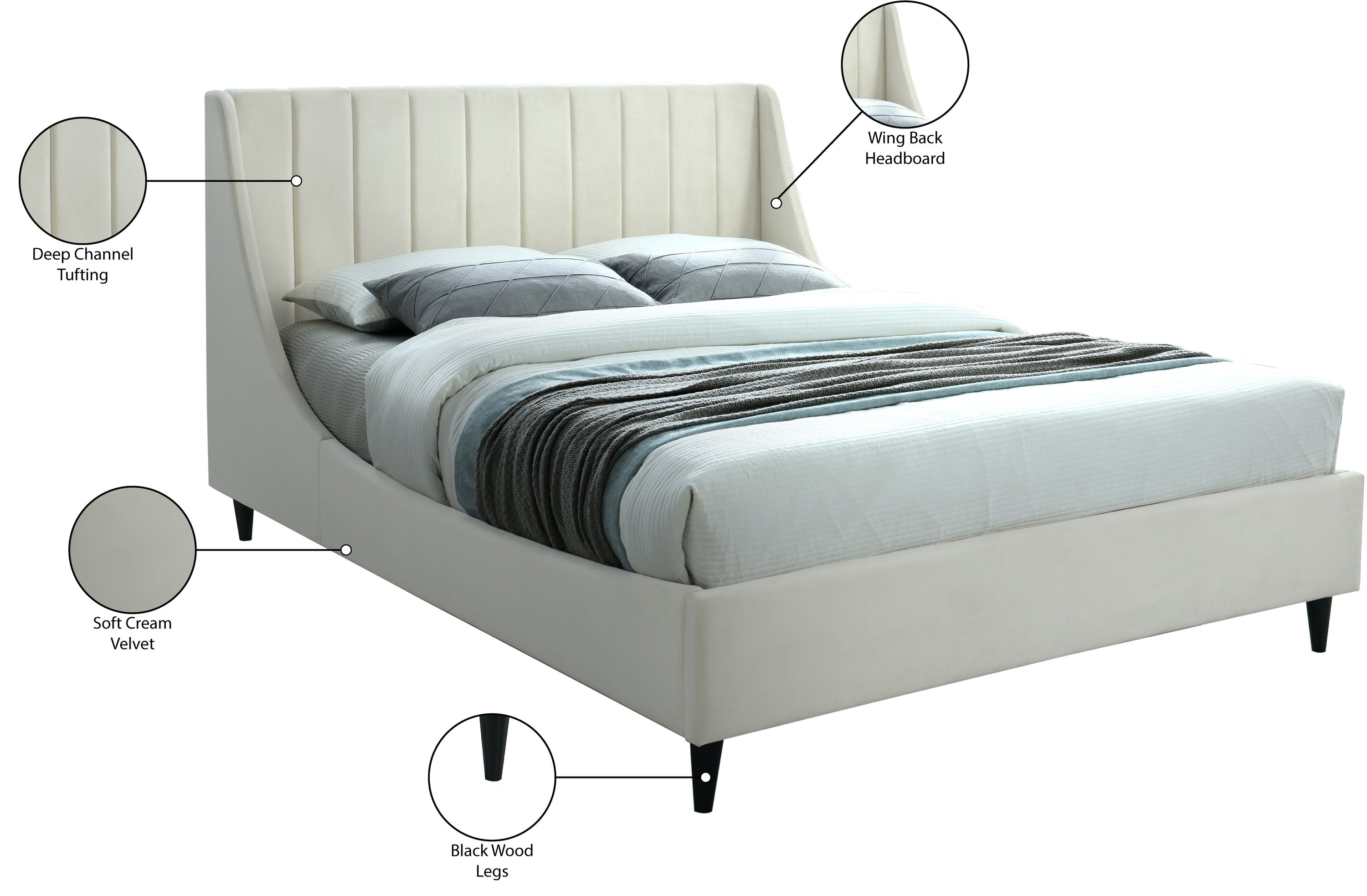 Winslow Cream Velvet King Bed