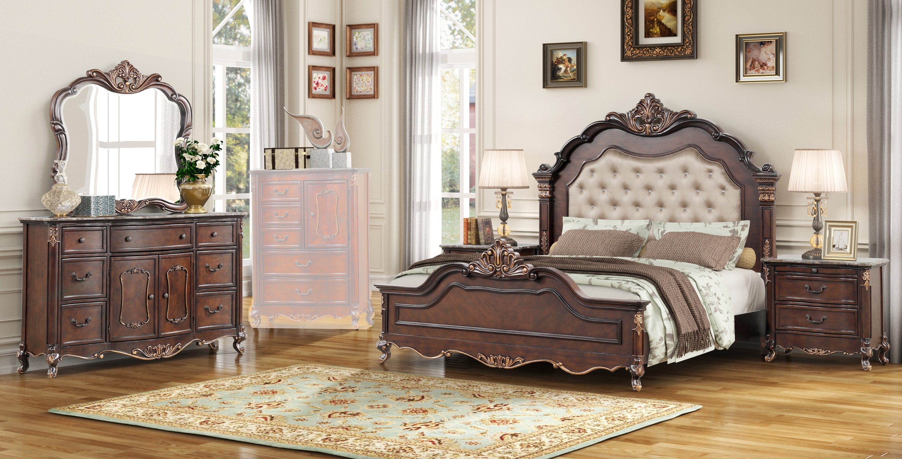 Adira Cherry 4pc Bedroom Set with King Bed