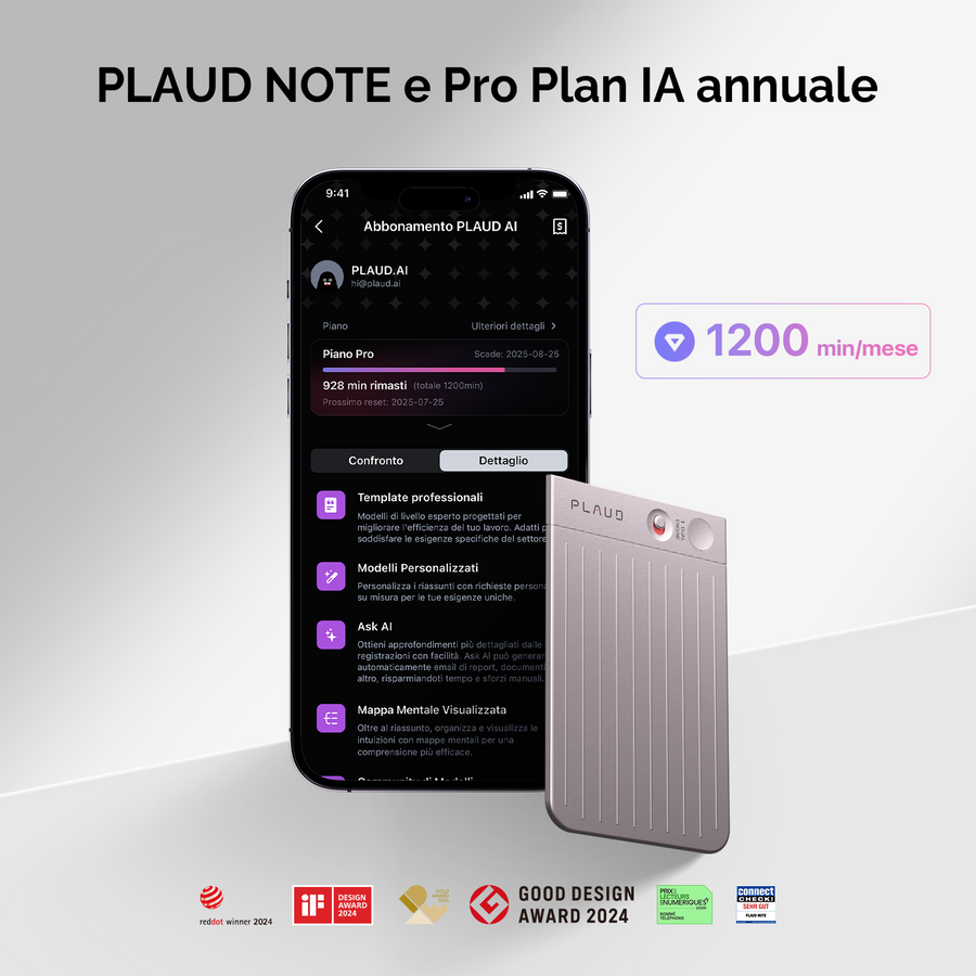 PLAUD NOTE e Pro Piano IA annuale
