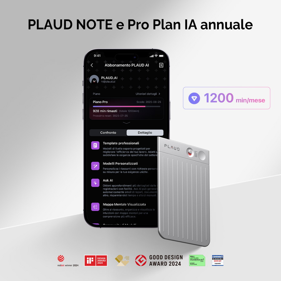 PLAUD NOTE e Pro Piano IA annuale
