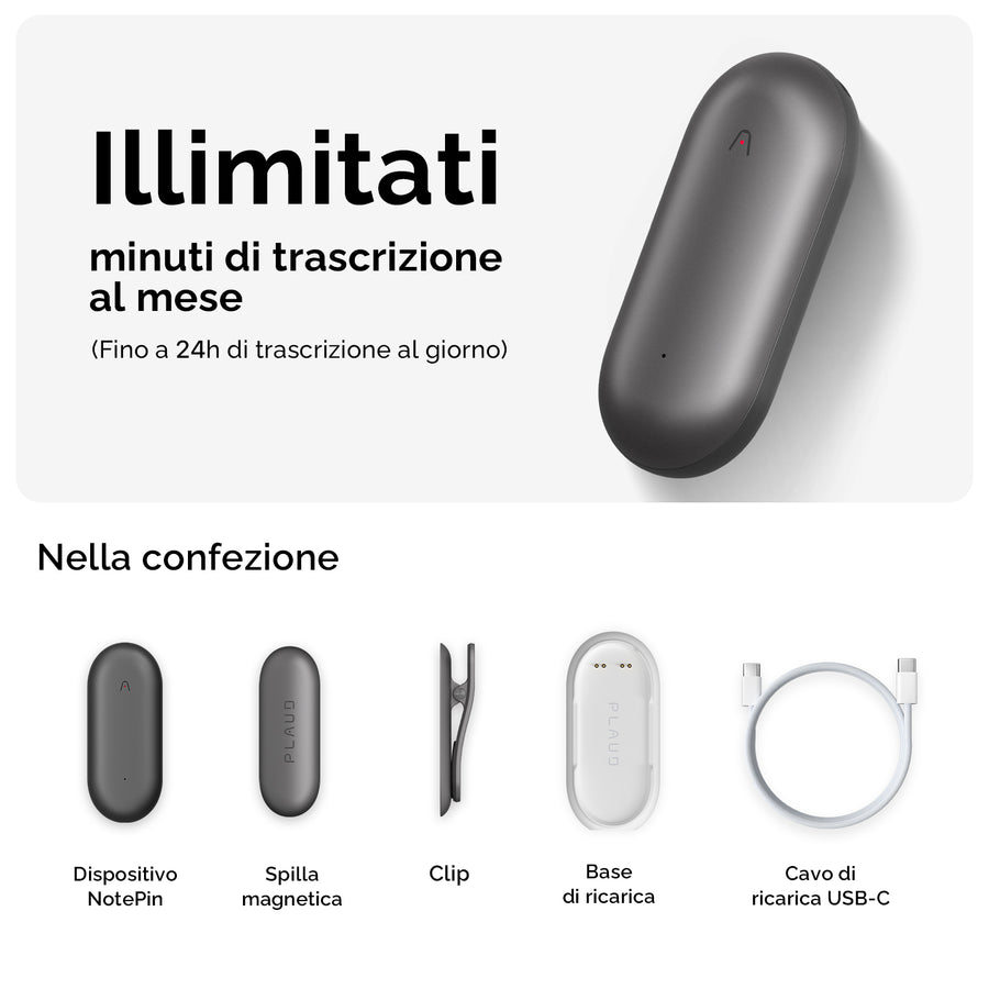 PLAUD NotePin e Piano annuale illimitato
