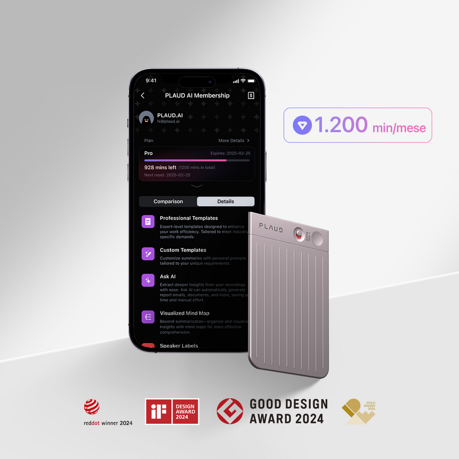 PLAUD NOTE e Pro Piano IA annuale
