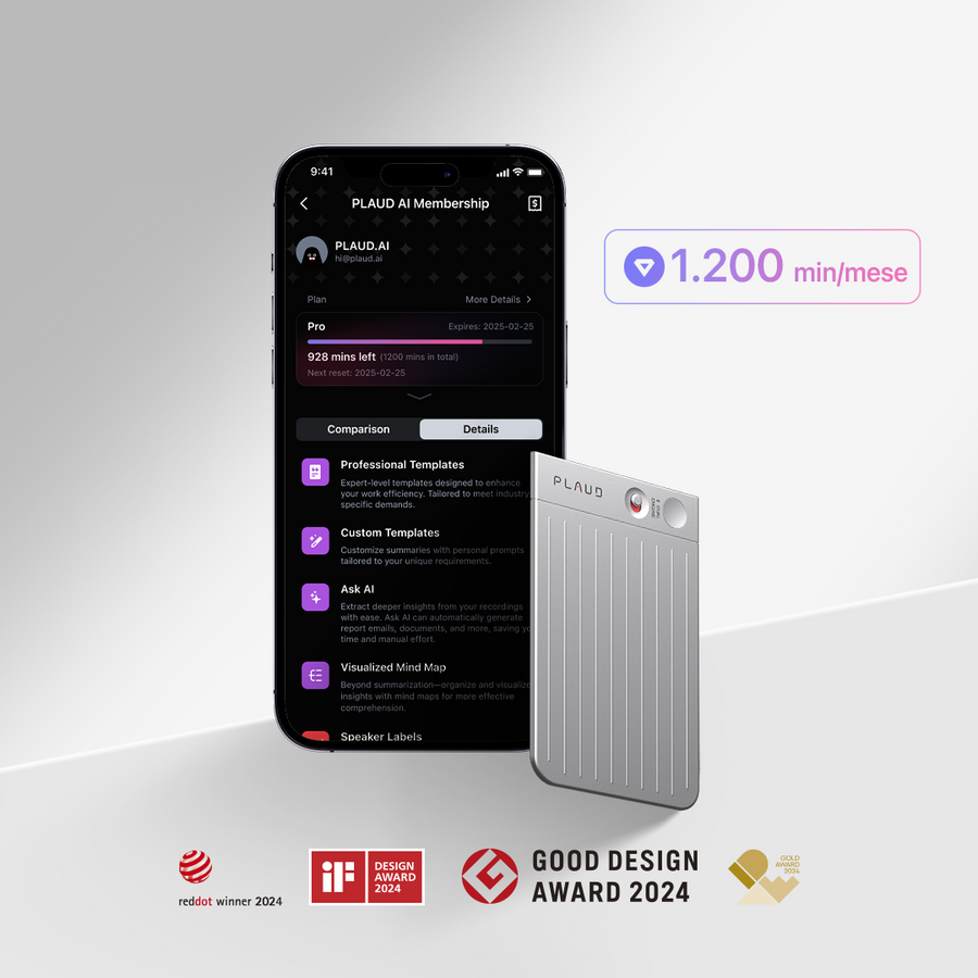 PLAUD NOTE e Pro Piano IA annuale

