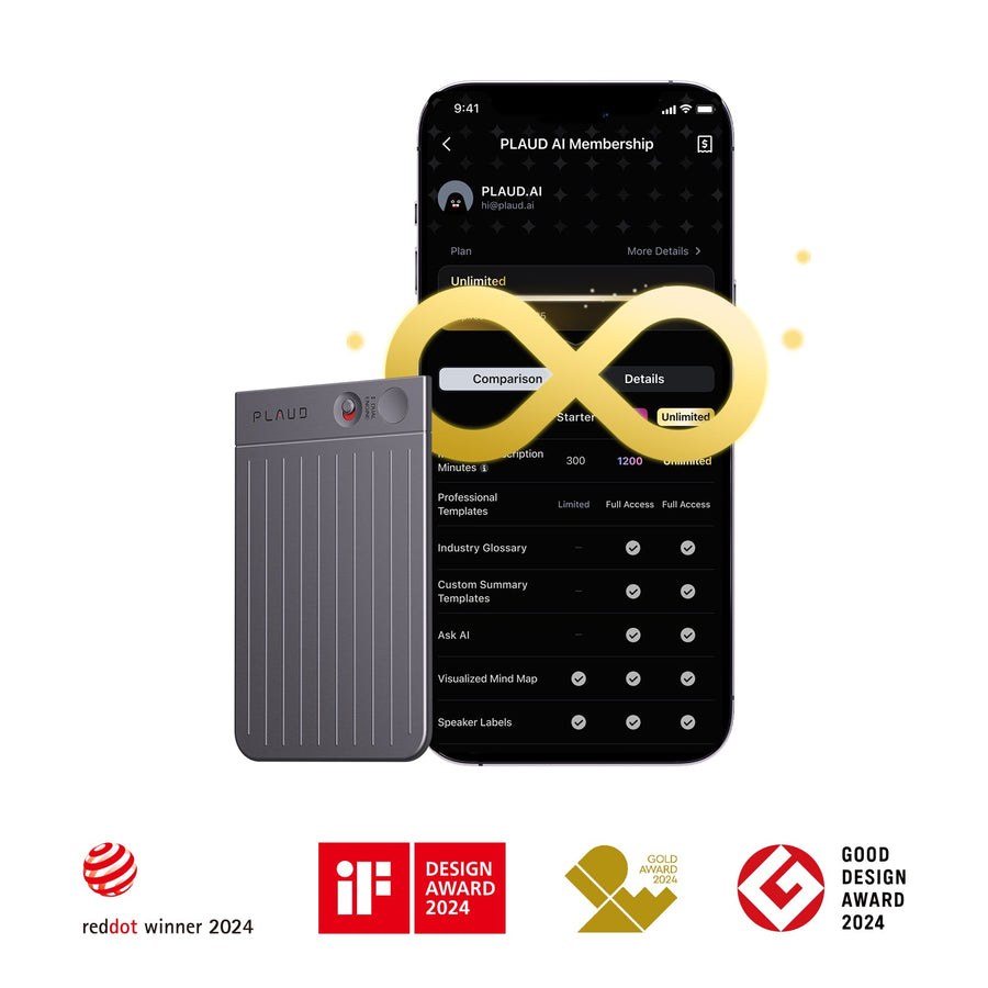 PLAUD Note e Unlimited Plan IA annuale | Pacchetto doppio
