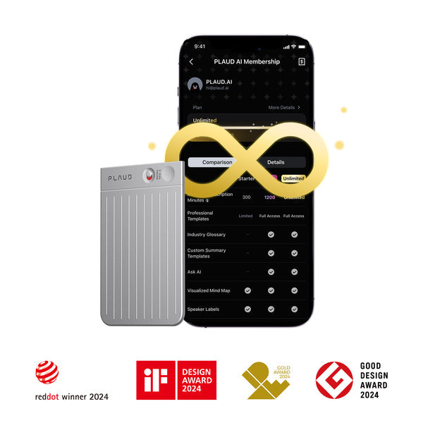 PLAUD Note e Unlimited Plan IA annuale | Pacchetto doppio
