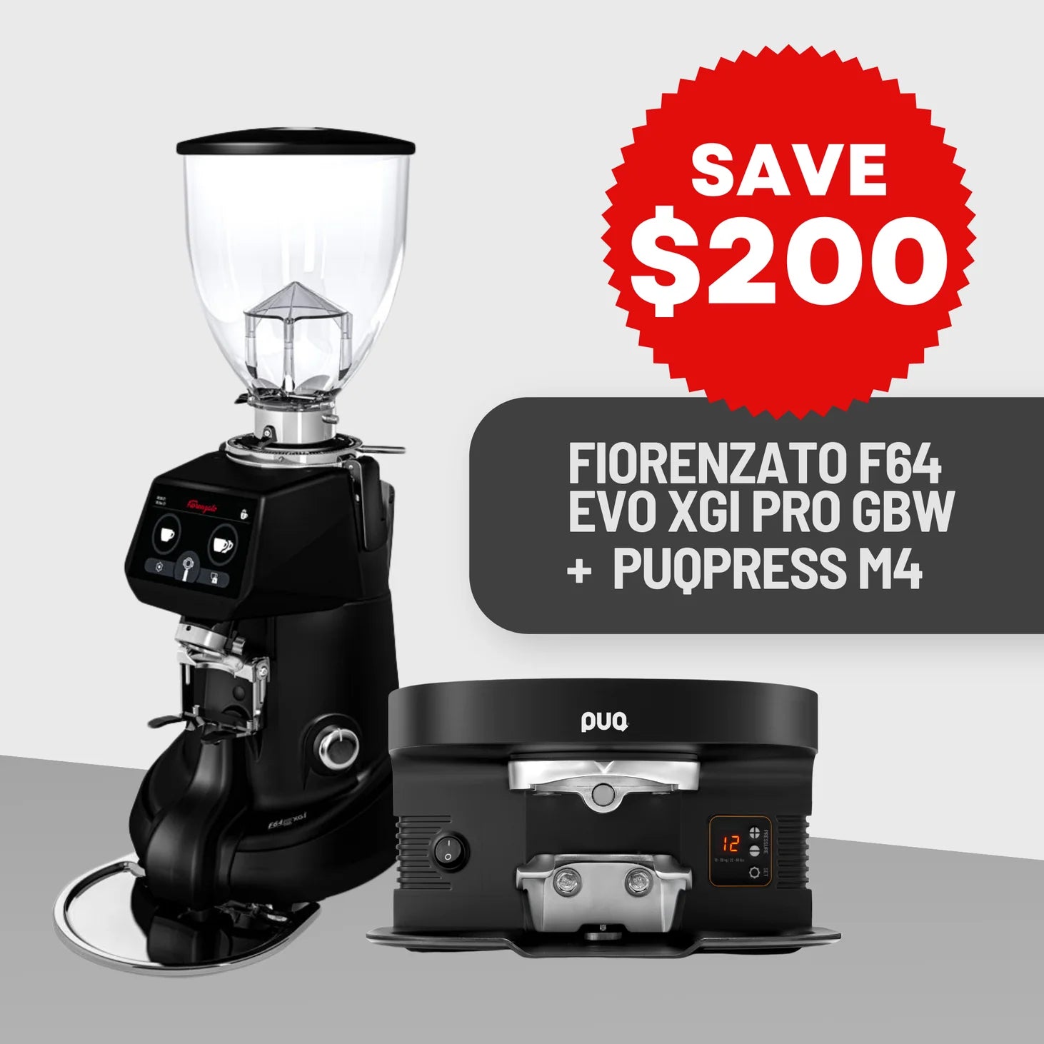 Bundle Deal: Fiorenzato F64 Evo XGI Pro Grind By Weight Grinder & Puqpress M4 Coffee Tamper