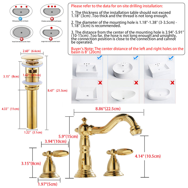 Antique Full Brass Faucet Bathroom Faucet 2 Handles 3 Hole Tap