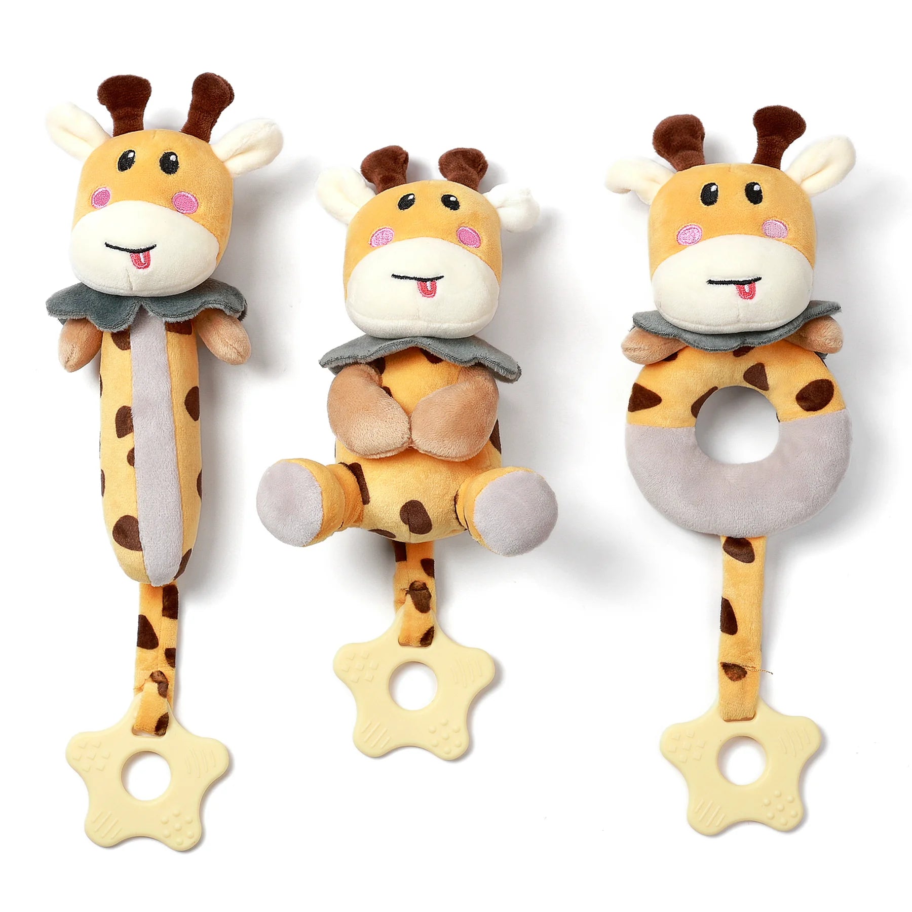 Baby giraffe rattle toy set 3pcs soft teething ring sensory plush set for baby infant 0 Month+