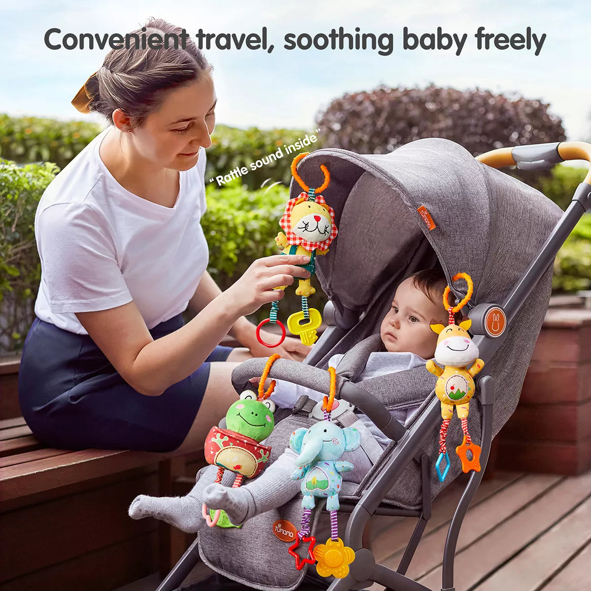 Baby hanging soft rattle toy frog deer elephant lion, stroller crib early development toy set for baby infant 0 Month+