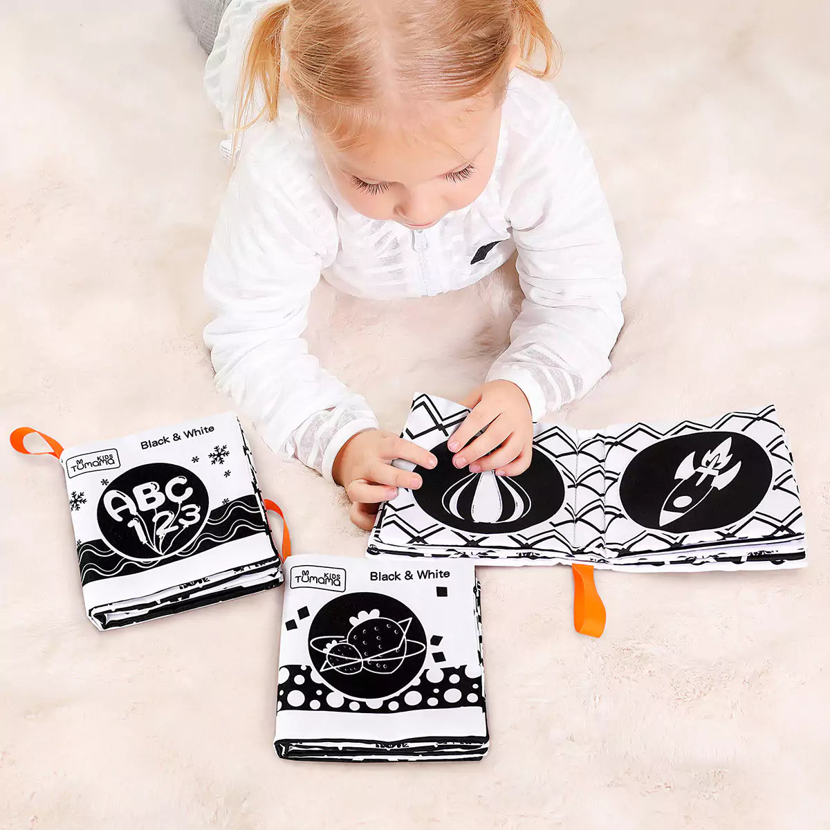Black and white books, high contrast interactive crinkle soft book, early development toy set for newborn 0 Month+