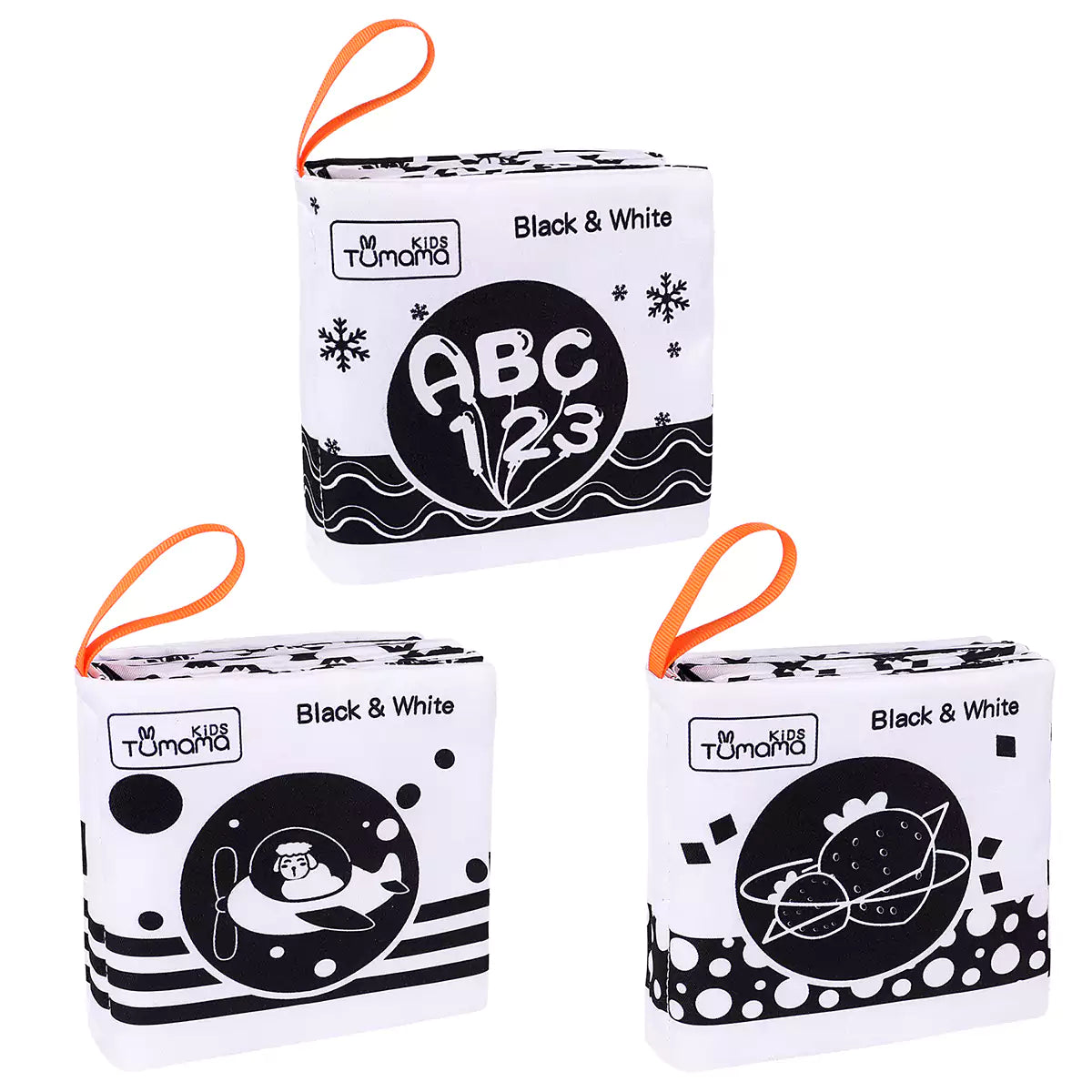 Black and white books, high contrast interactive crinkle soft book, early development toy set for newborn 0 Month+