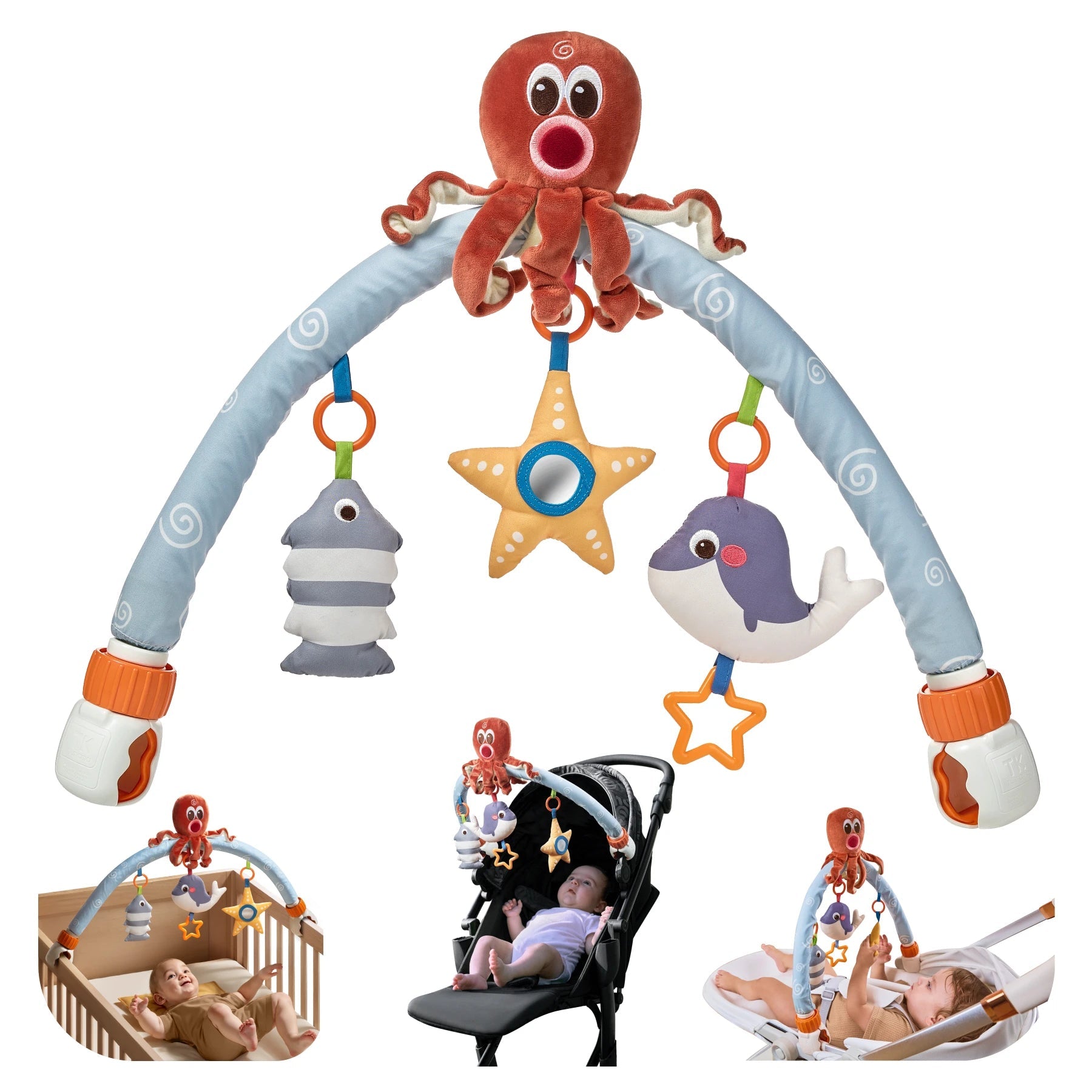 Baby arch pram play toys octopus fish starfish, travel play arch, car seat stroller crib toy for Baby Infant 0 Month+