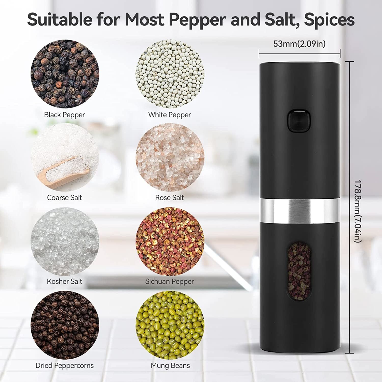 Electric Salt And Pepper Grinder Set With Charging Base