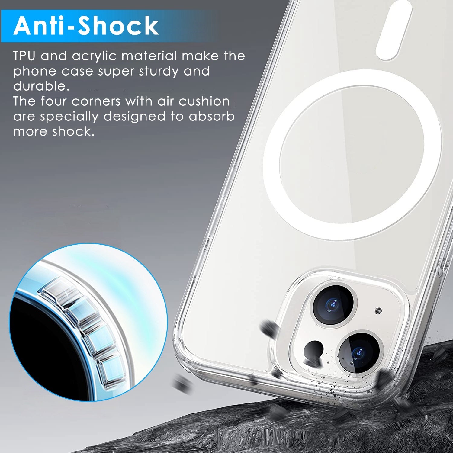 Phone Case Shockproof Transparent Phone Cover with Strong Magnet Absorption MagSafe