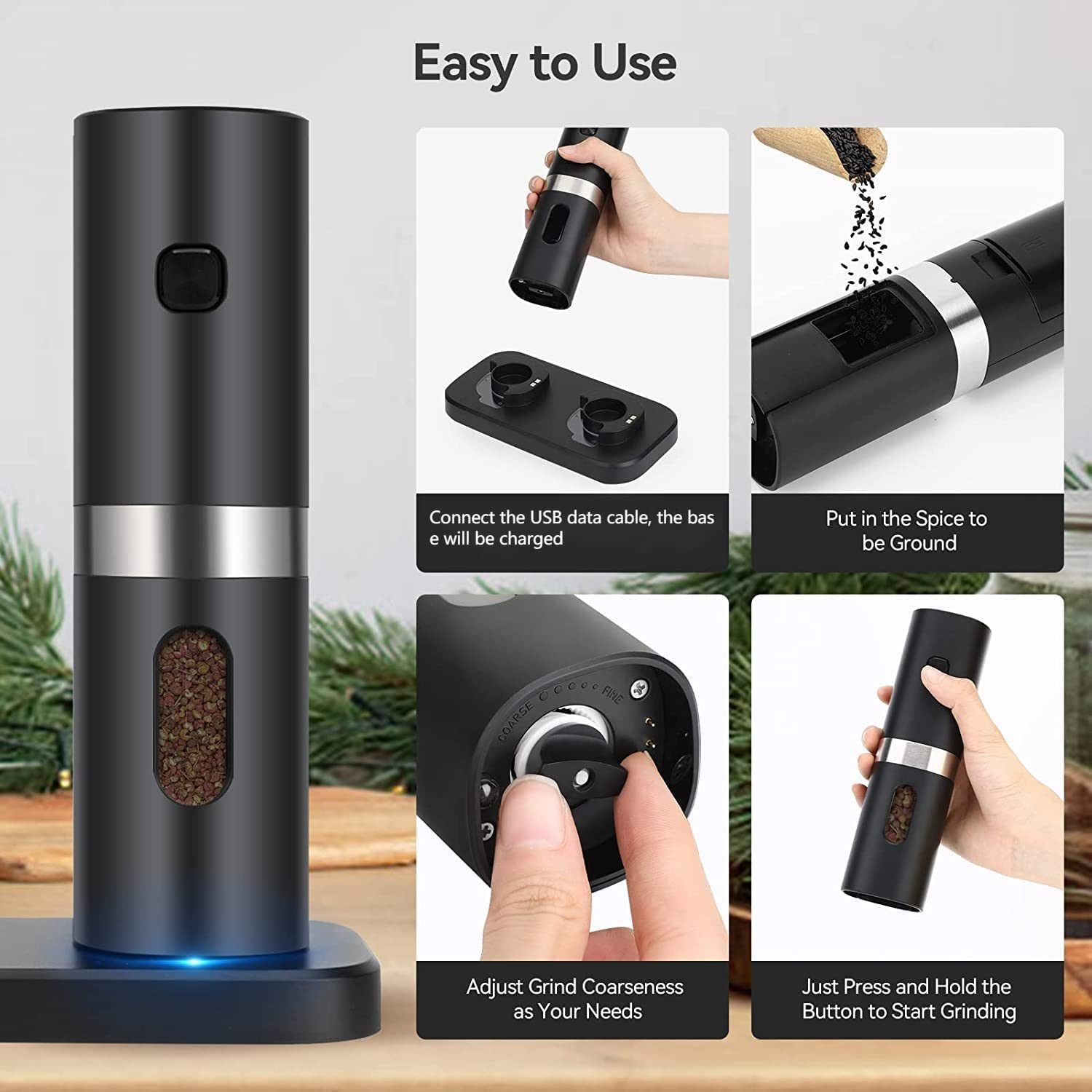 Electric Salt And Pepper Grinder Set With Charging Base