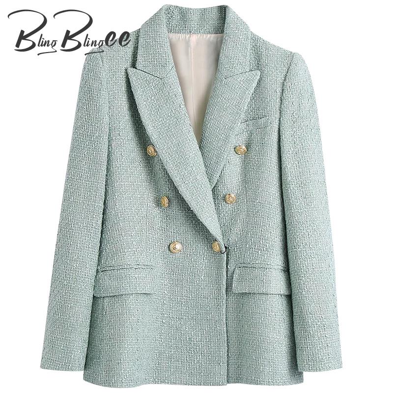 Spring Women Traf Jacket Ornate Button Tweed