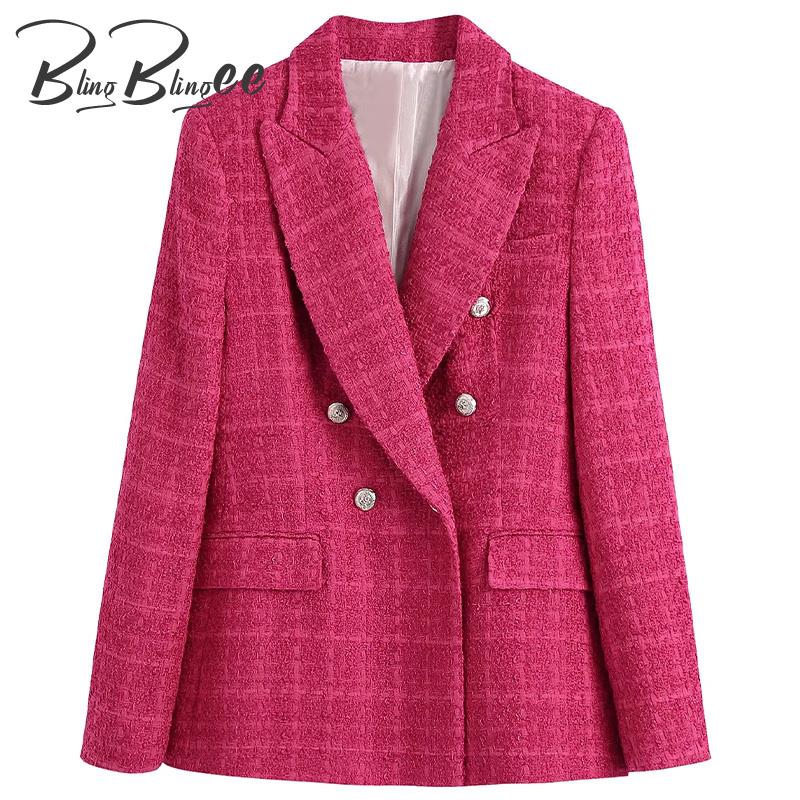 Spring Women Traf Jacket Ornate Button Tweed