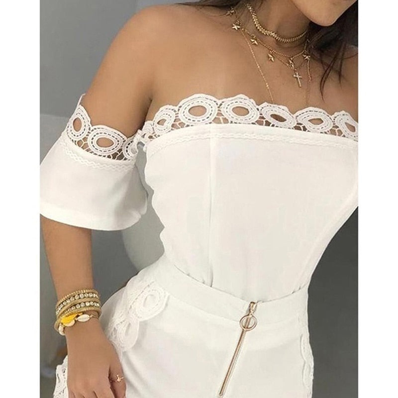 Lace Floral Sexy Women Playsuit Jumpsuit Hot Summer Slash Neck Short