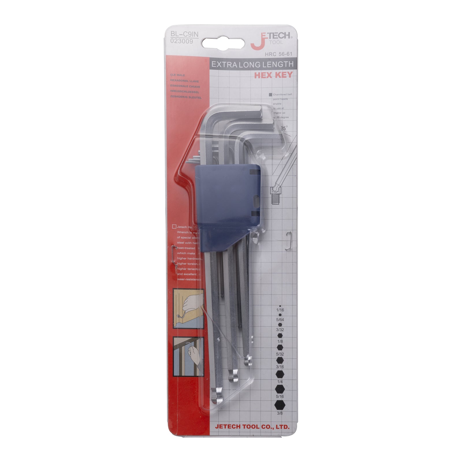 Jetech Extra Long Arm Ball Point Hex Key Set, Nickel-Chrome Plated, SAE, 9PCS