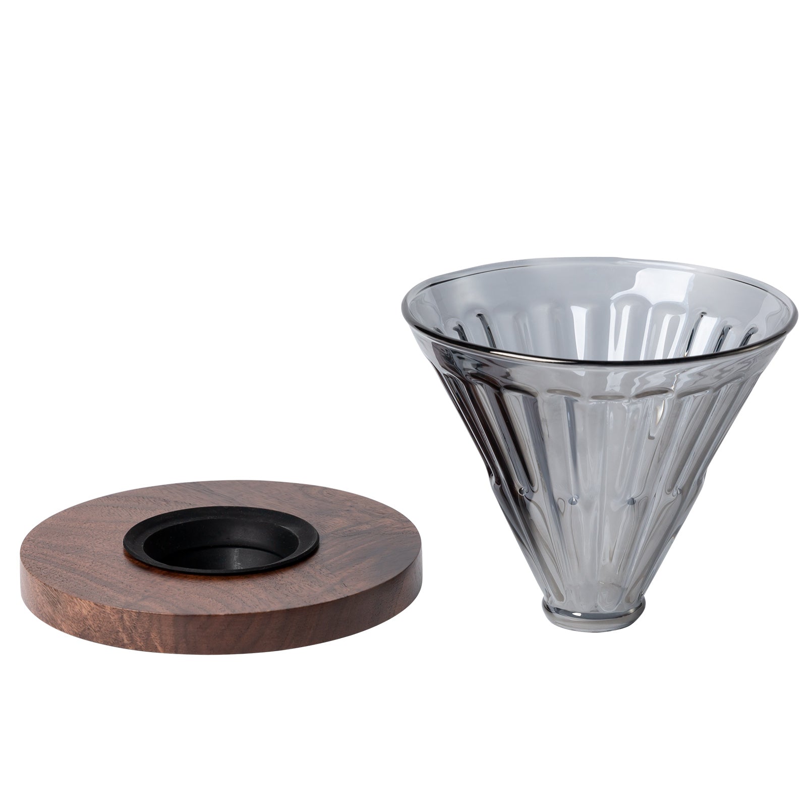 Ventray Home Coffee Dripper with Walnut Holder - Transparent Black Vertical Striped