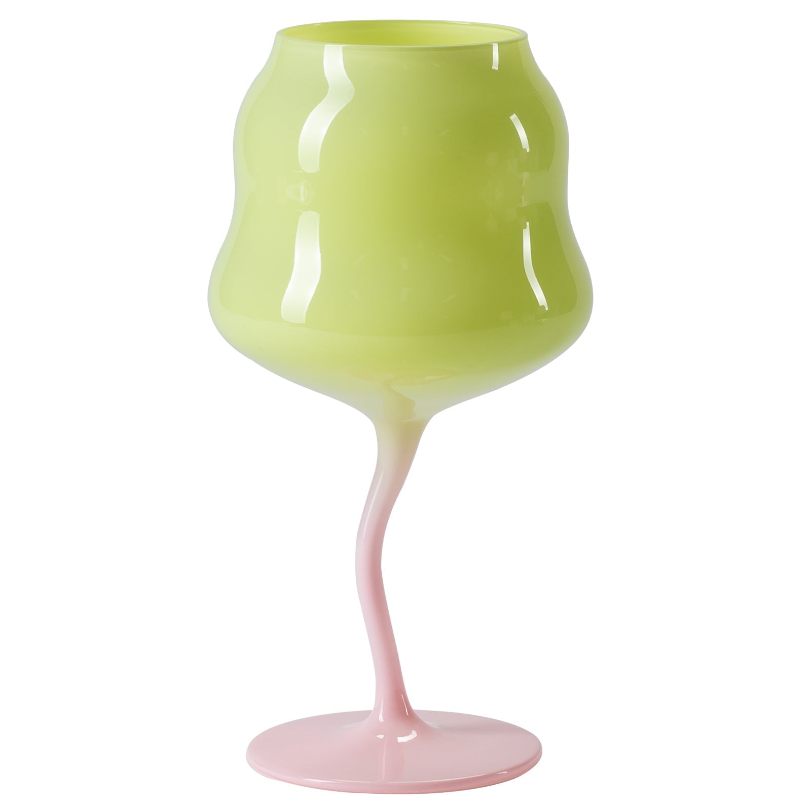 Ventray Home Glass Goblet - 500ml Stemmed Wine Glass - Yellow + Light Pink Stem Color