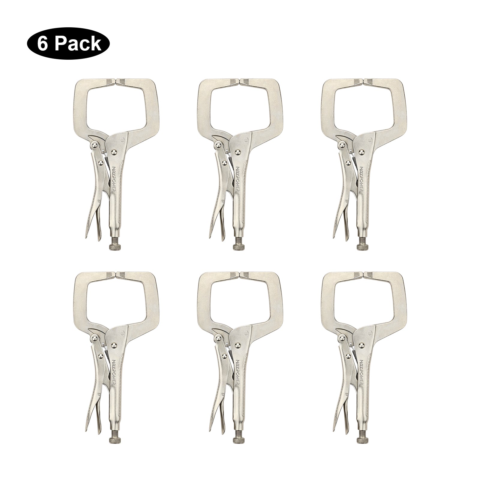 MAXPOWER Locking C-Clamp with Round Tip, 11 Inch, 6 Pack