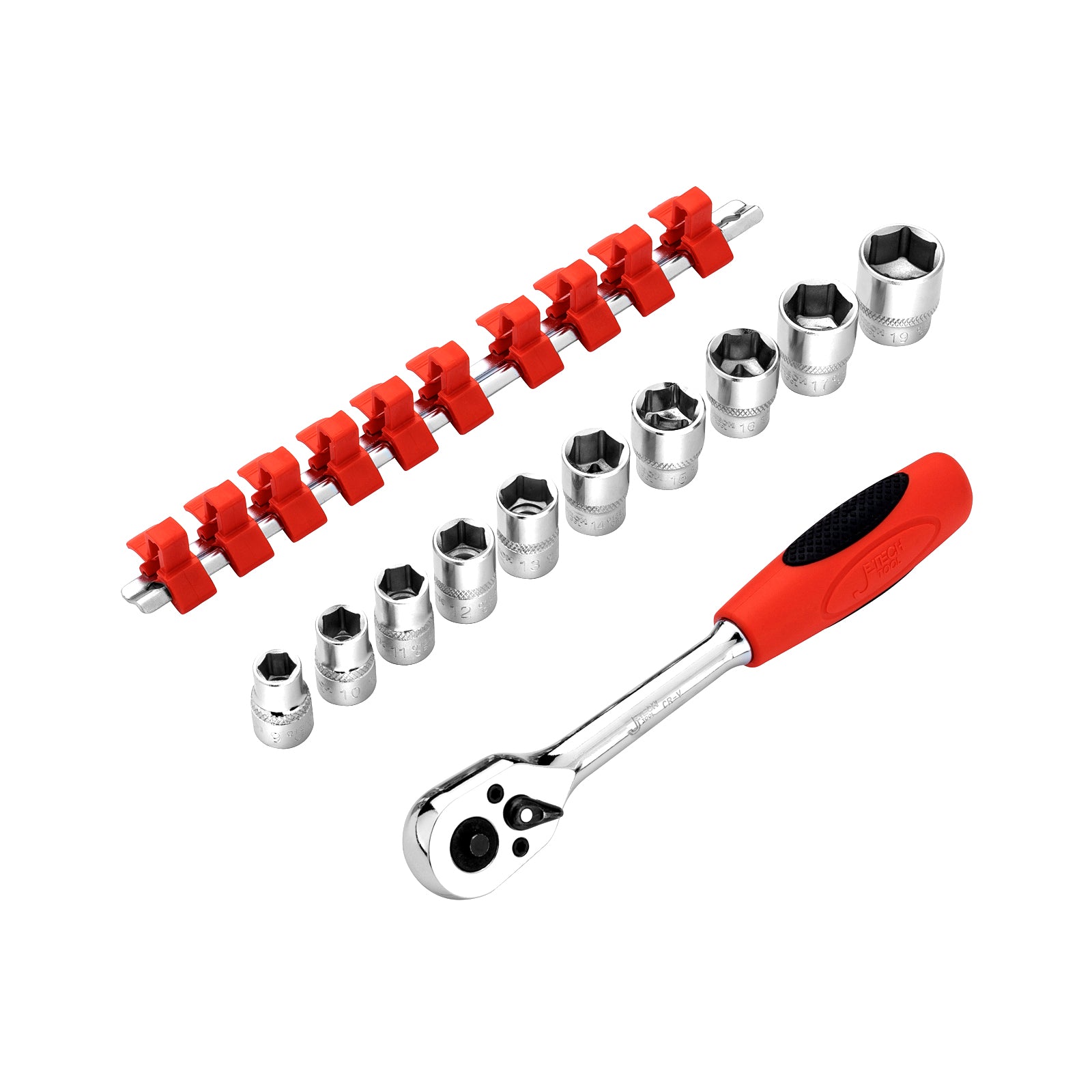 Jetech 3/8 Inch Drive Socket and Ratchet Handle Set (9mm - 19mm), Metric, 11PCS