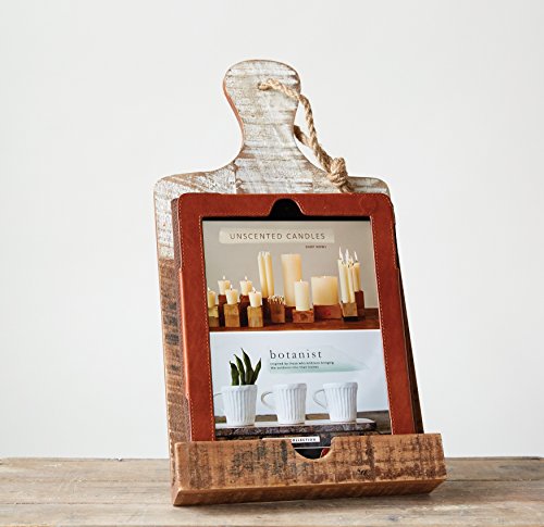 Creative Co-Op Distressed White Dipped Wood Tablet Holder