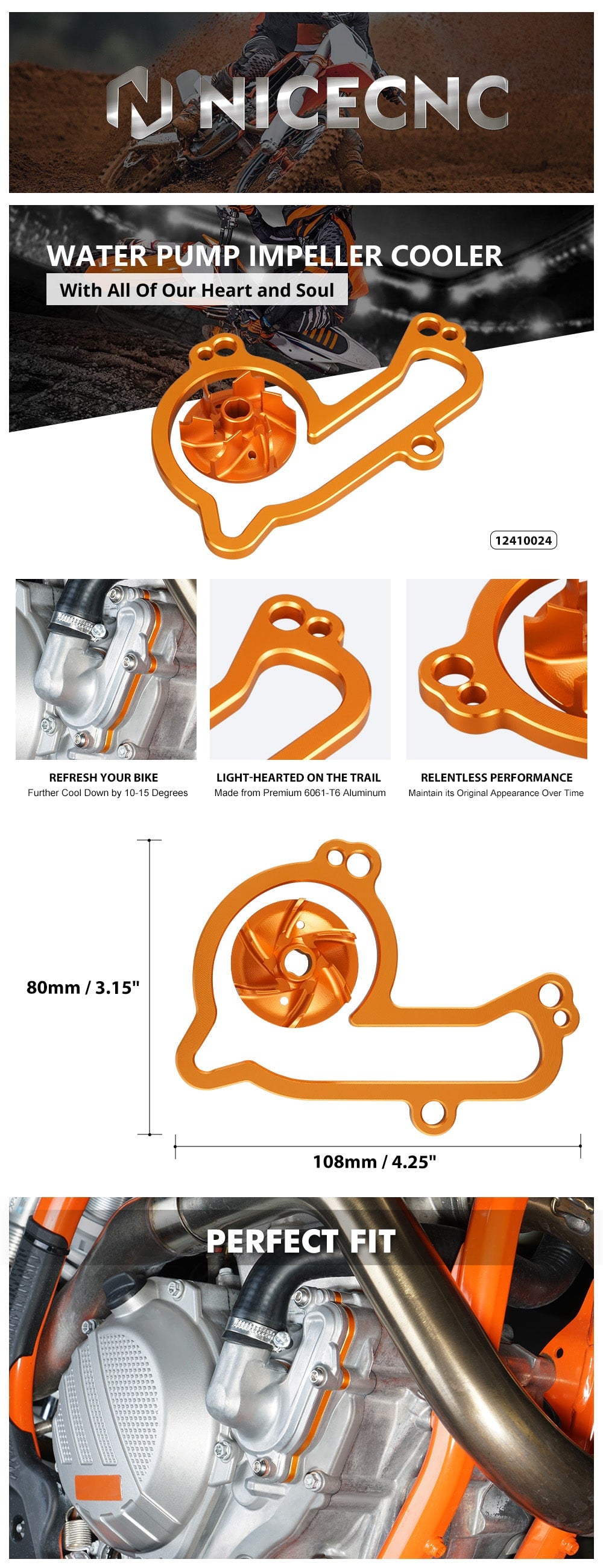 AS3 Performance Oversized Water Pump Impeller – KTM 250 350 SXF EXC-F Freeride, Orange