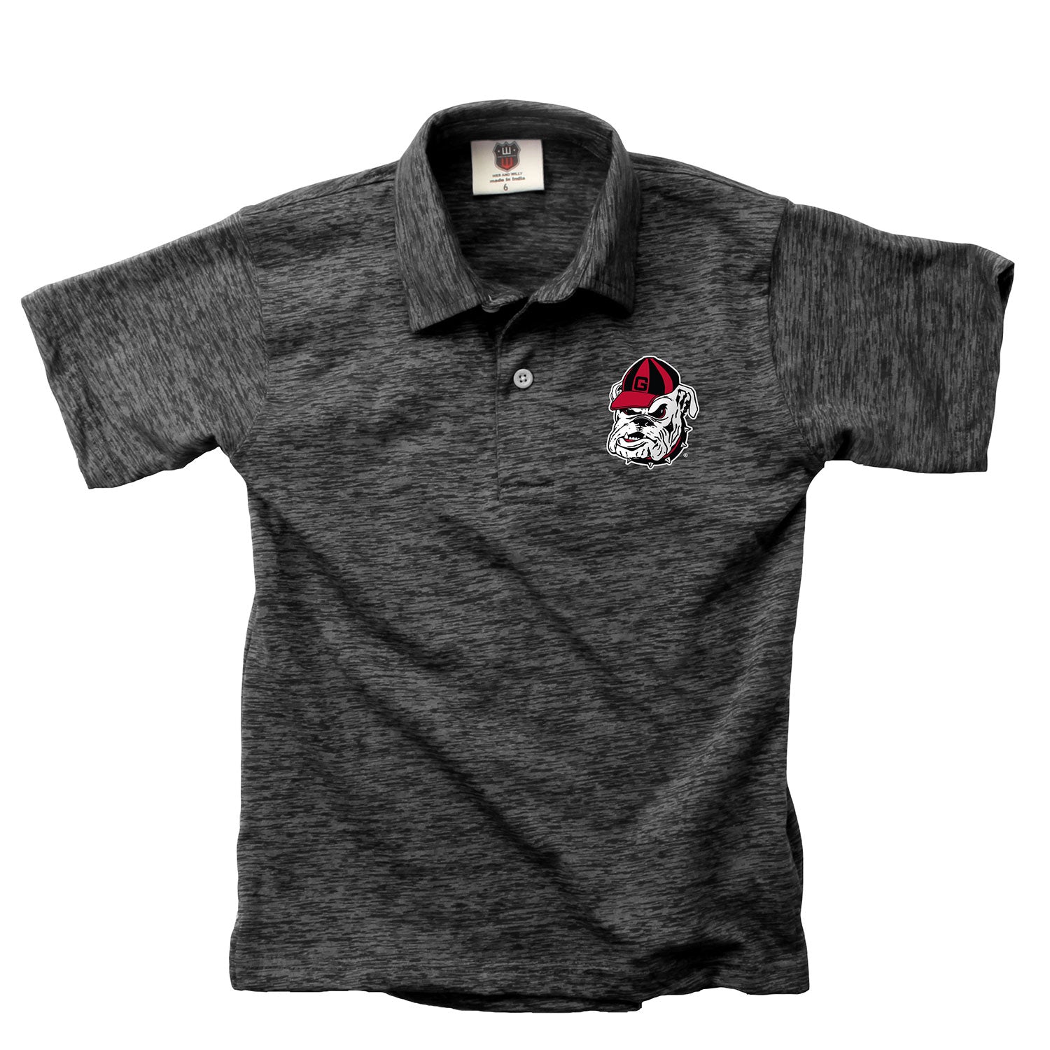 Georgia Bulldogs Wes and Willy Youth Boys Cloudy Yarn College Short Sleeve Polo - Black