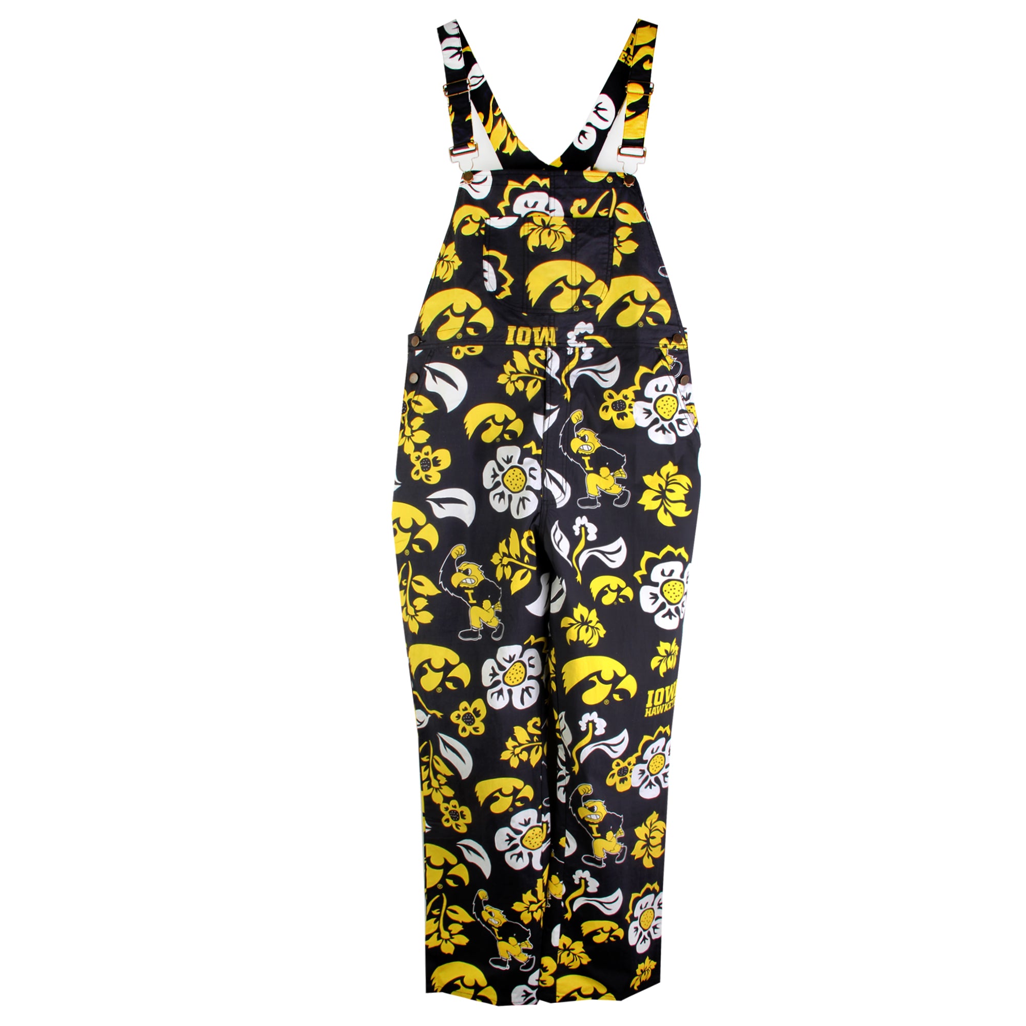 Iowa Hawkeyes Wes and Willy Mens College Floral Lightweight Fashion Overalls