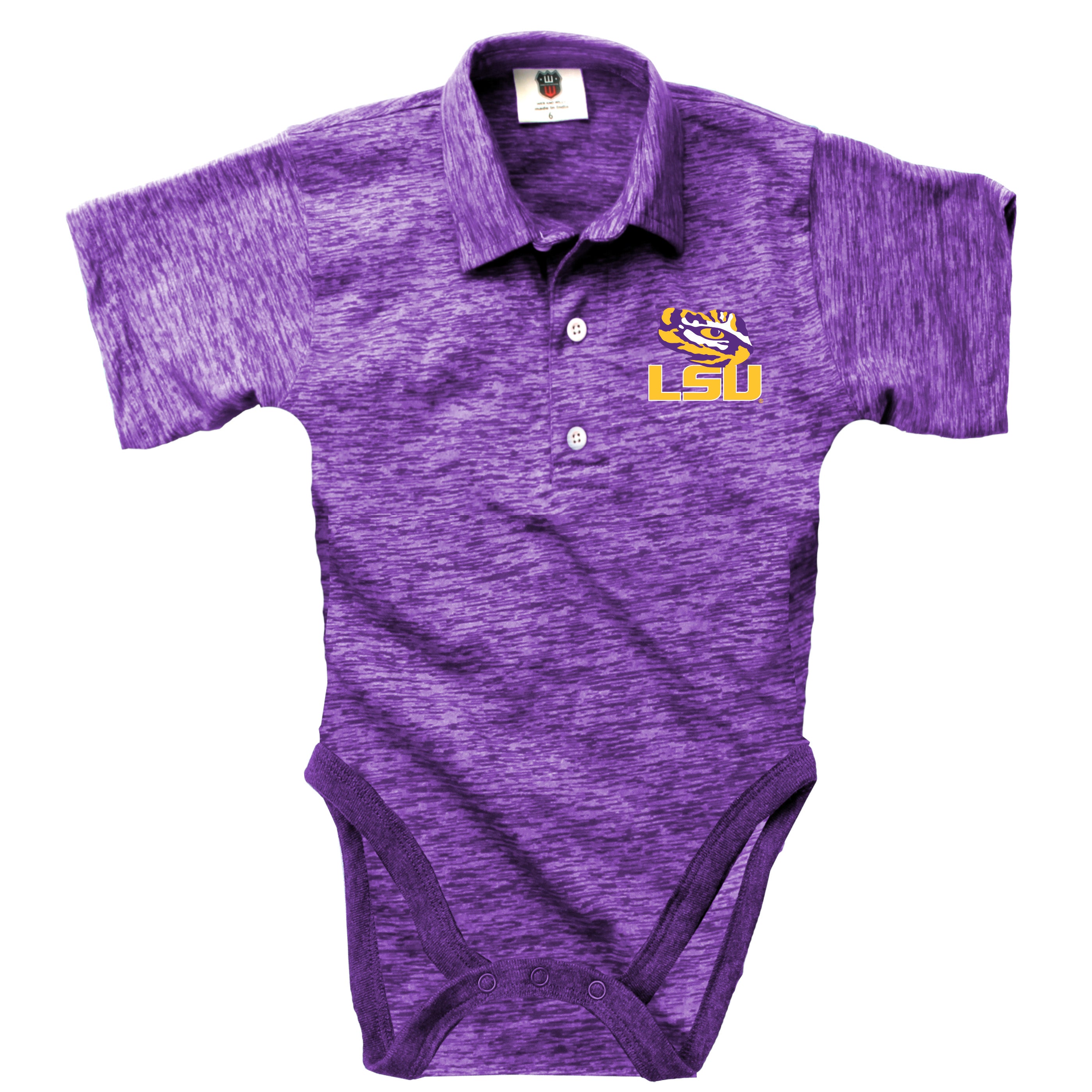 LSU Tigers Wes and Willy Infant College Cloudy Yarn One Piece Polo Bodysuit