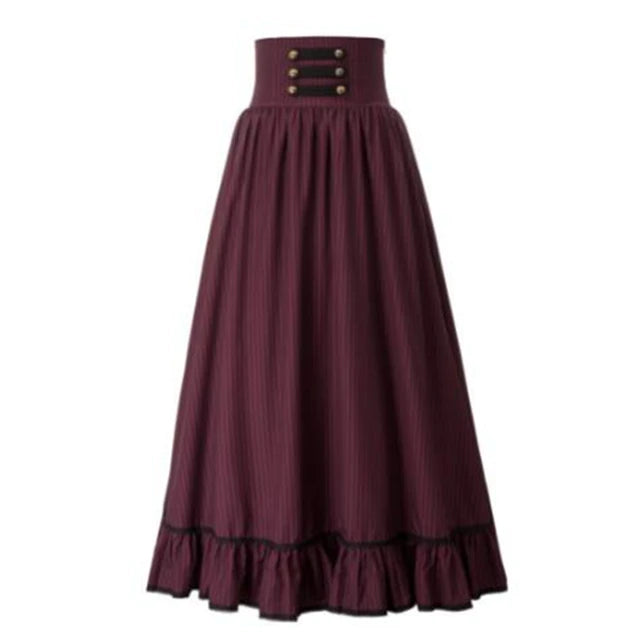 Women Victorian Skirt Steampunk Gothic Maxi Skirt High Waist Ruffled Hem A-Line Corset Vintage Pleated Casual Party Skirts Lady