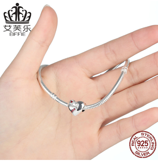 Heart-shaped S925 Sterling Silver Mom Charm