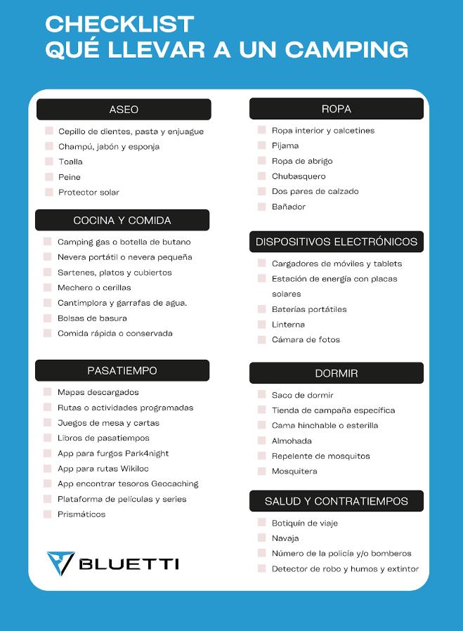 checklist que llevar camping