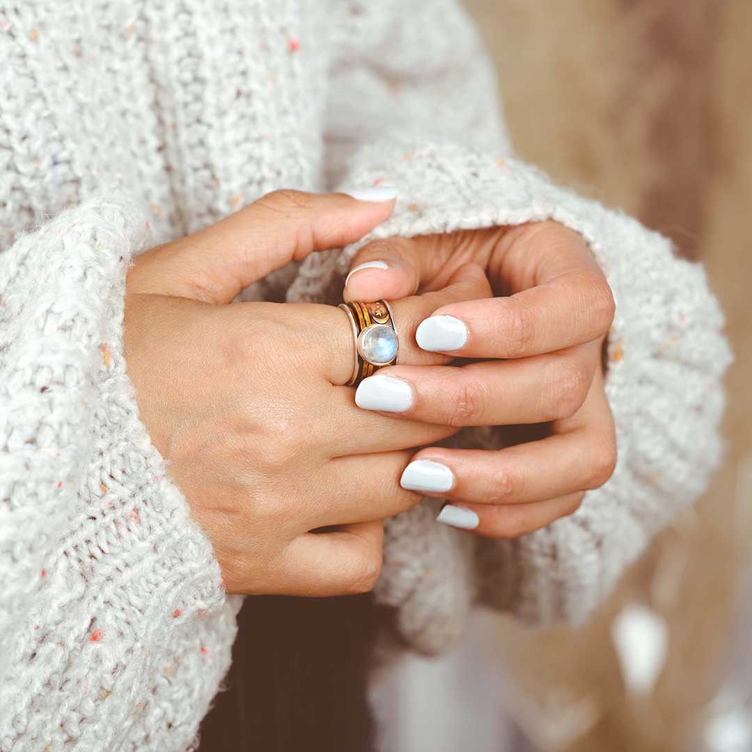 Stars Moon and Moonstone Fidget Ring Sterling Silver