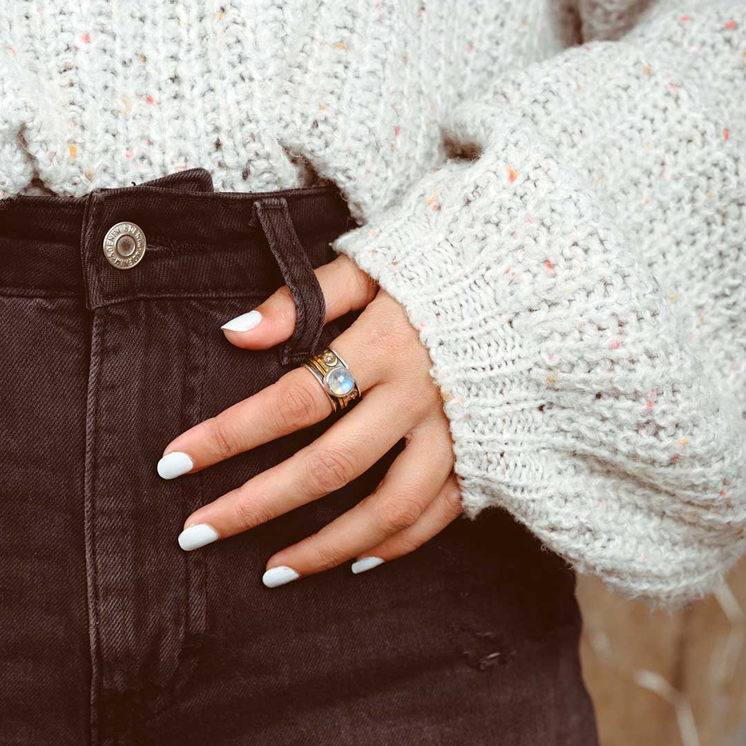 Stars Moon and Moonstone Fidget Ring Sterling Silver