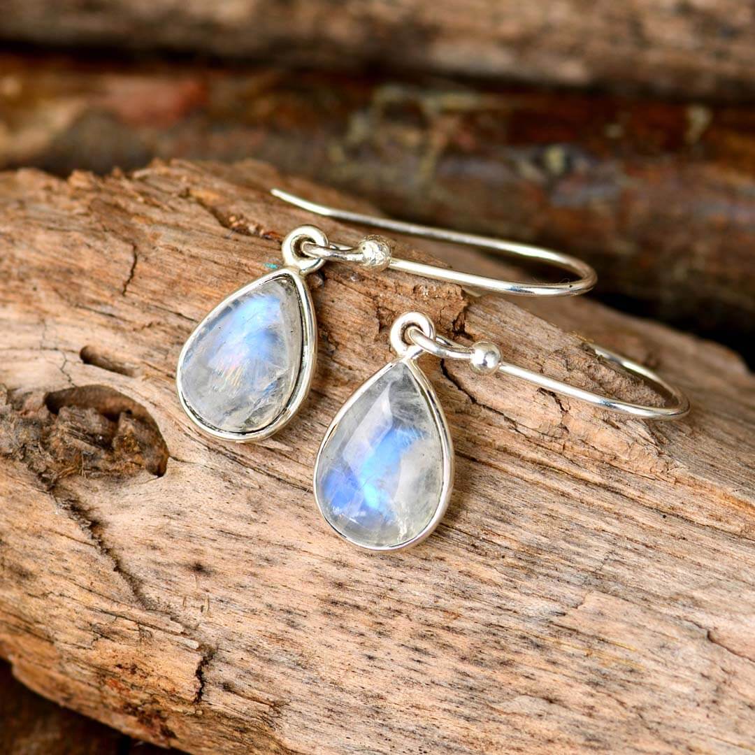 Moonstone Teardrop Earrings Sterling Silver