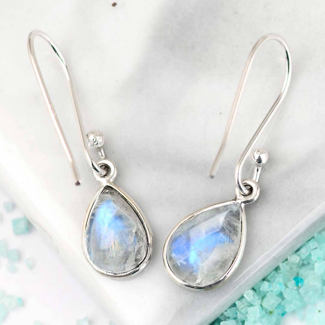 Moonstone Teardrop Earrings Sterling Silver