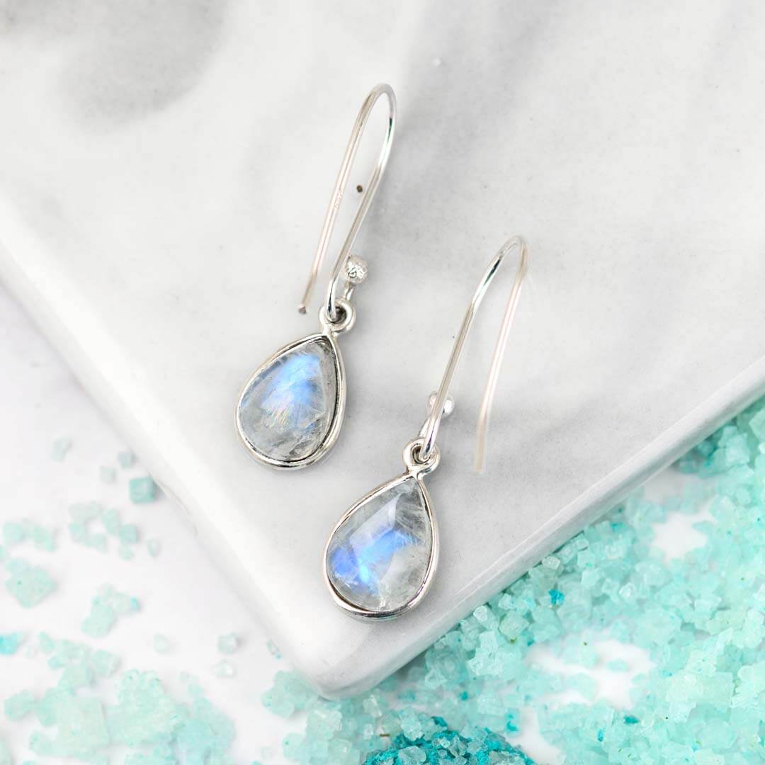 Moonstone Teardrop Earrings Sterling Silver